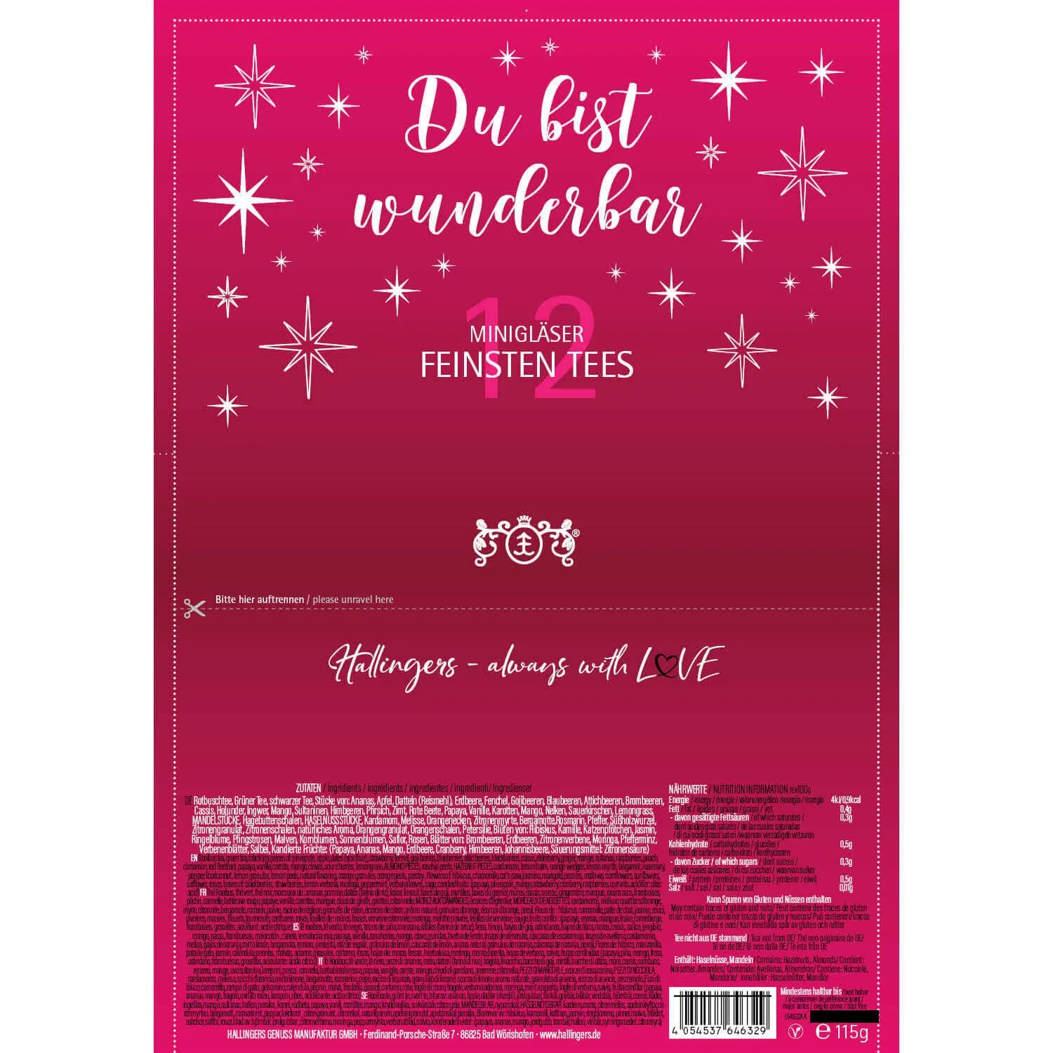 Du bist wunderbar - pink (12 Tees im Glas)