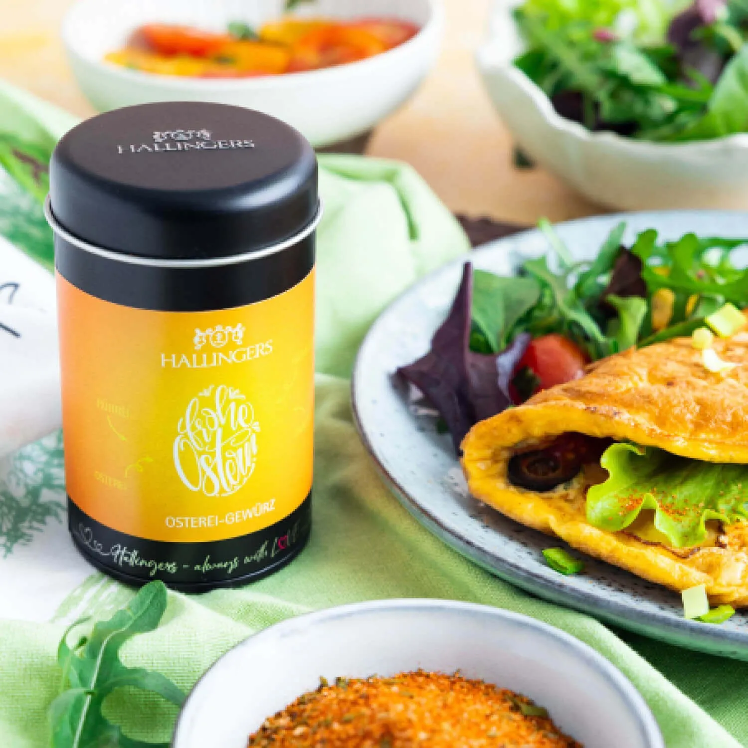 Feinste Gourmet-Gewürzmischung von Hallingers - in der edlen Aromadose mit Streueinsatz, luftdicht verschlossen und lange haltbar.