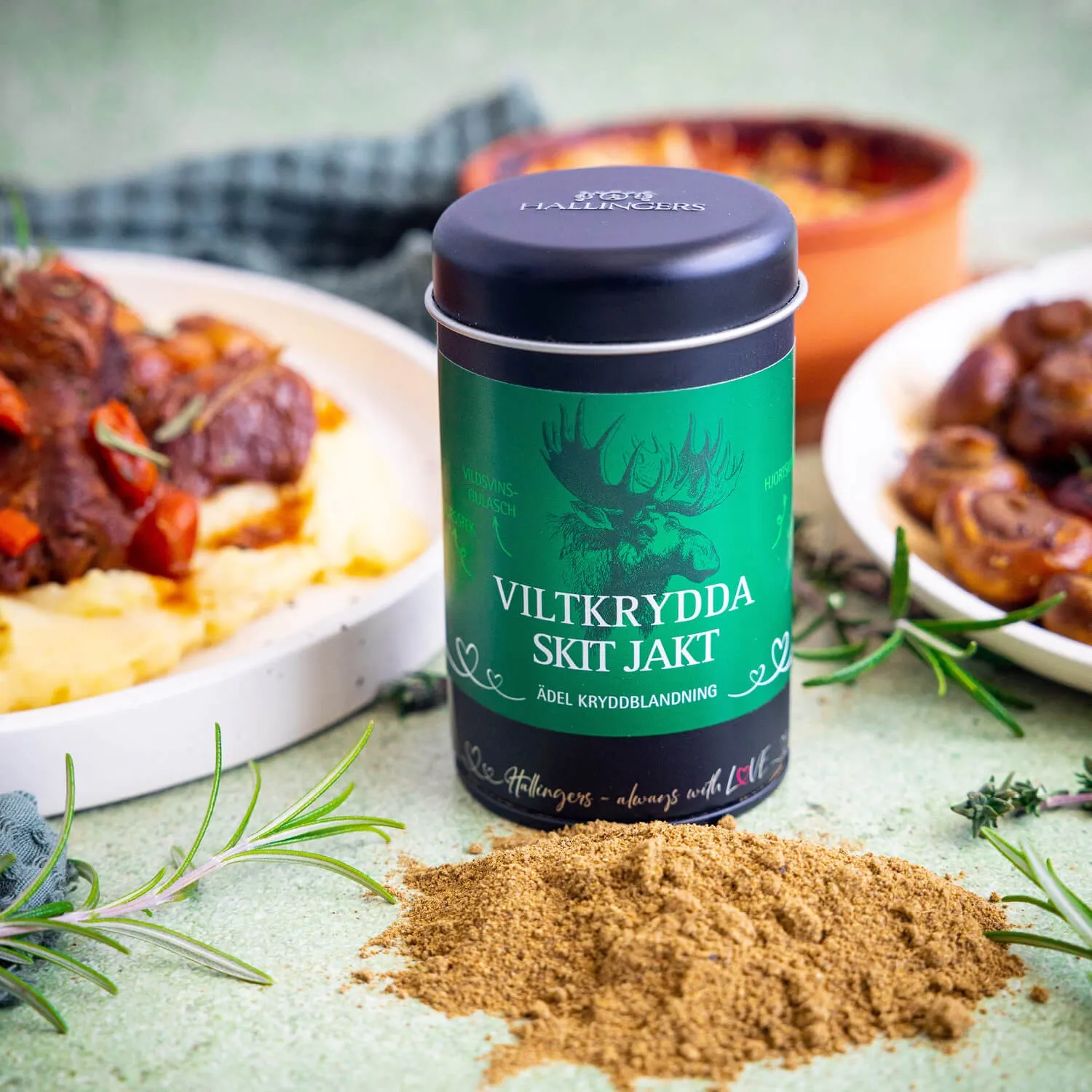 Finaste gourmetkryddblandning från Hallingers  i en elegant aromaburk med ströinsats, lufttät förslutning och lång hållbarhet.