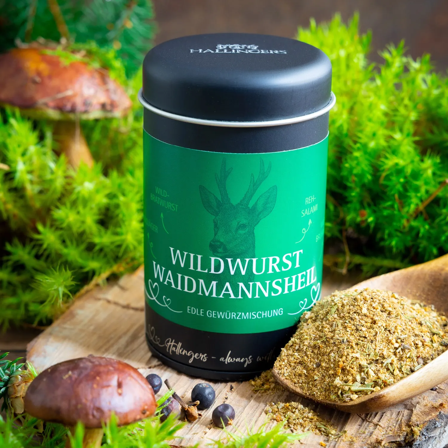 Feinste Gourmet-Gewürzmischung von Hallingers - in der edlen Aromadose mit Streueinsatz, luftdicht verschlossen und lange haltbar.