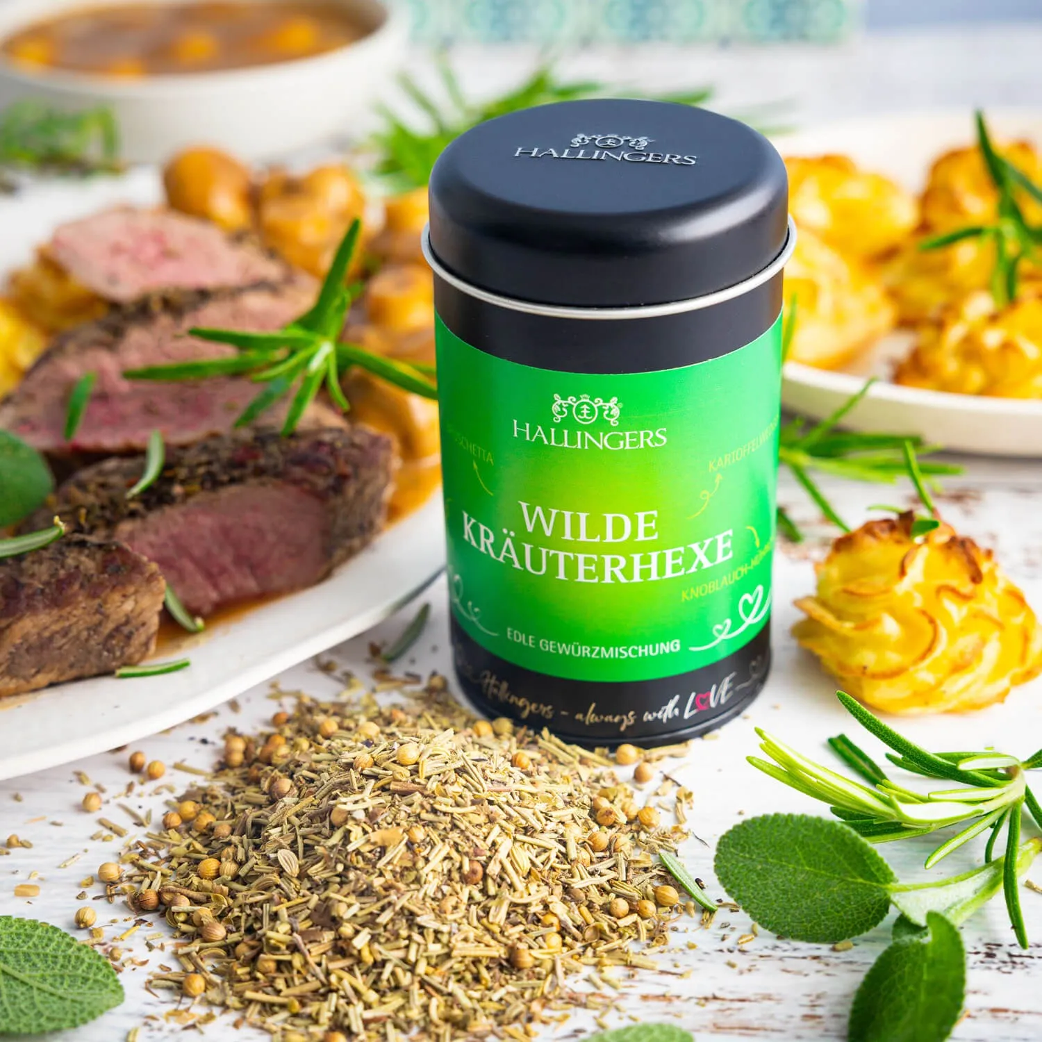 Feinste Gourmet-BBQ-Mischung von Hallingers - in der edlen Aromadose mit Streueinsatz luftdicht lange haltbar