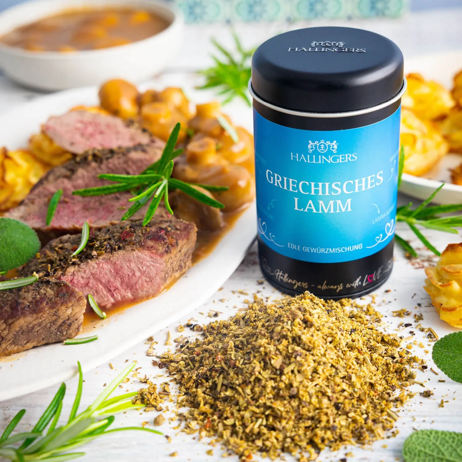 Feinste Gourmet-BBQ-Mischung von Hallingers - in der edlen Aromadose mit Streueinsatz luftdicht lange haltbar