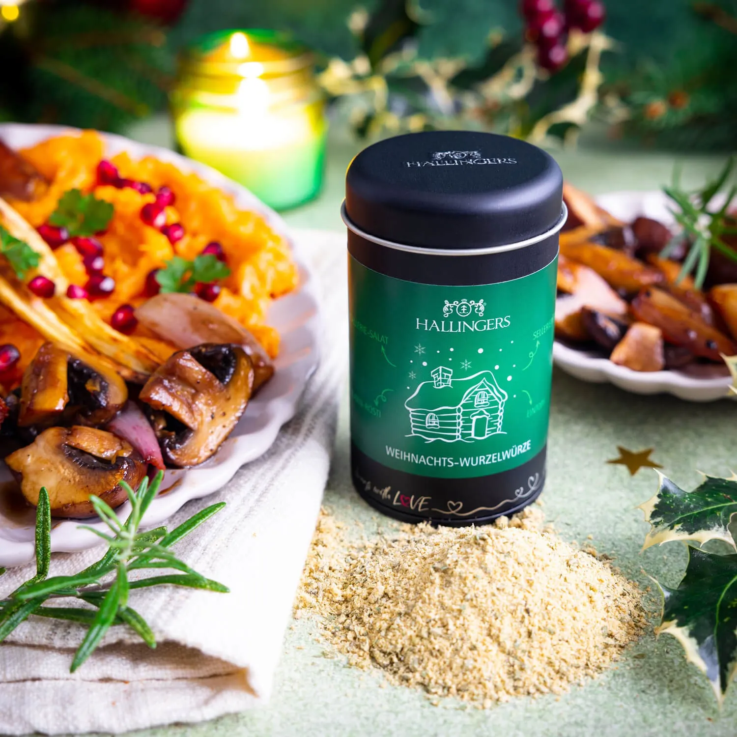 Feinste Gourmet-Gewürzmischung von Hallingers - in der edlen Aromadose mit Streueinsatz, luftdicht verschlossen und lange haltbar.