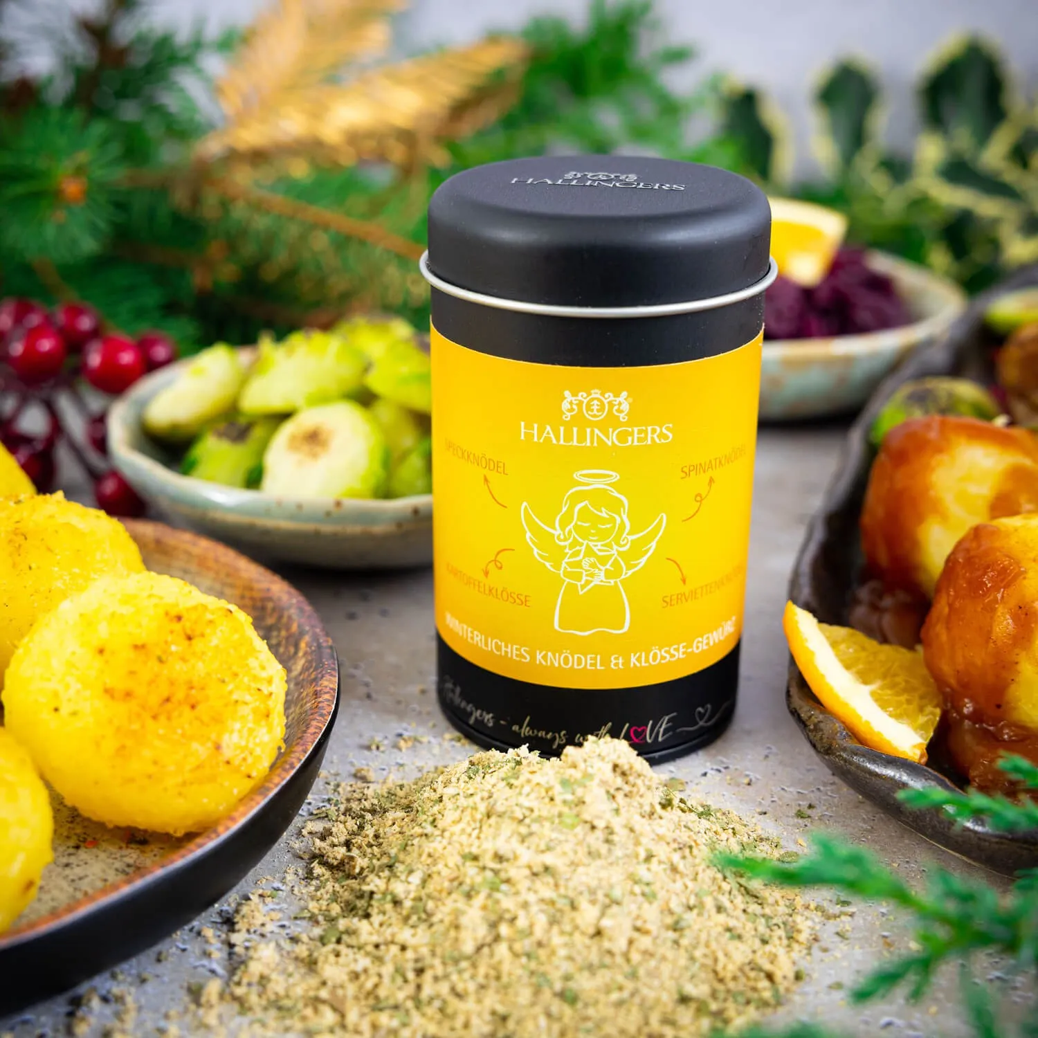 Feinste Gourmet-Gewürzmischung von Hallingers - in der edlen Aromadose mit Streueinsatz, luftdicht verschlossen und lange haltbar.