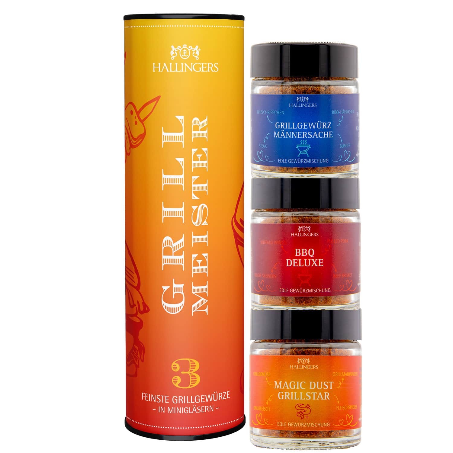 BBQ Grillgewürze Geschenkset – 3 kräftige Gewürze zum Grillen & BBQ in edler Wunderdose, Gewürze Set "Grill-Meister", Grillgeschenk für Männer & Grill