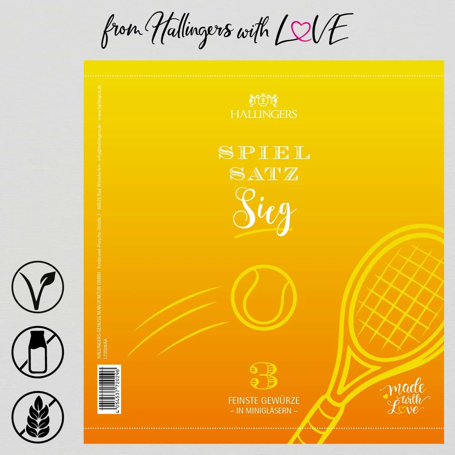 Tennis - Gewürz-Set, 3 Gläser in Geschenkdose