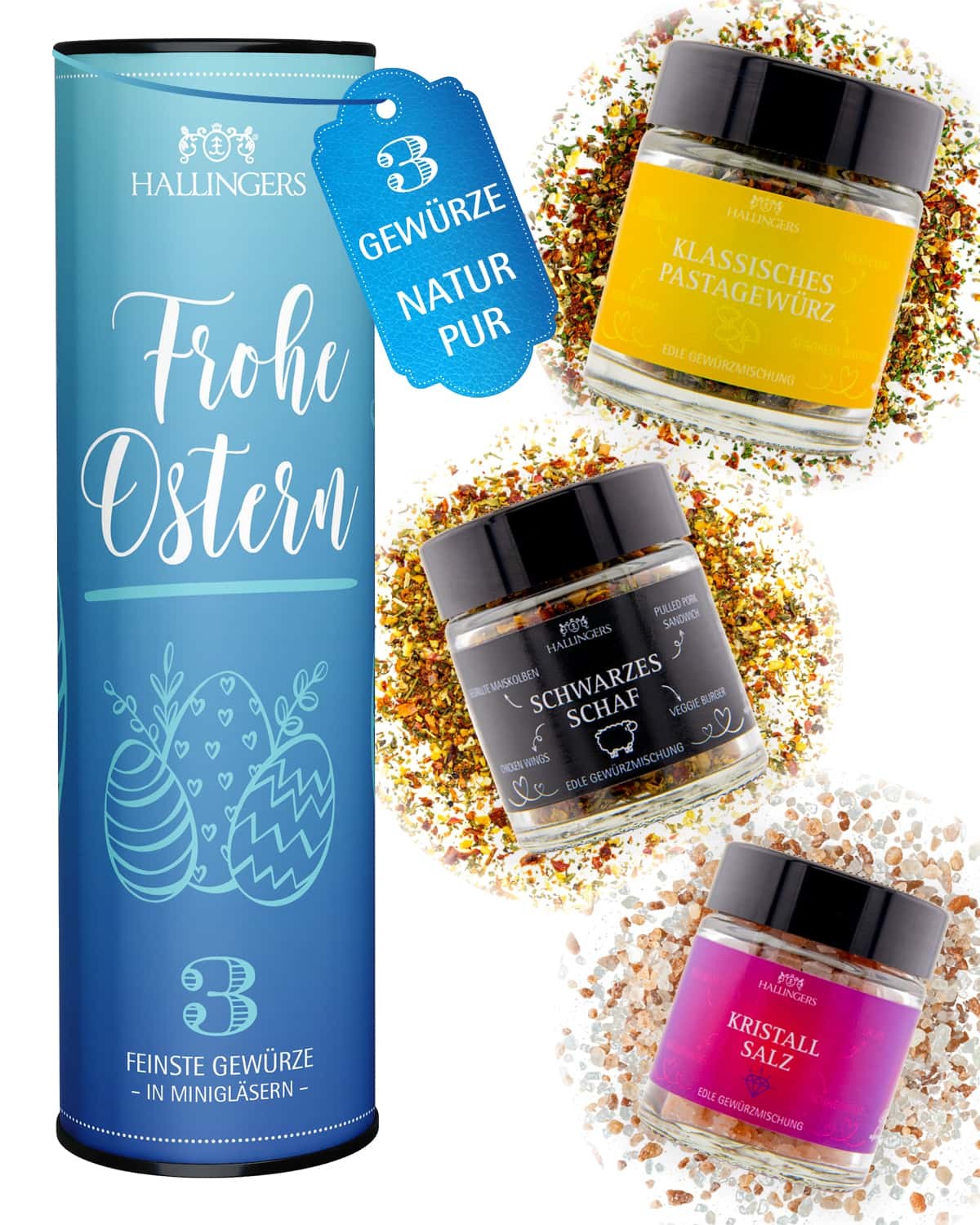 Gewürze Geschenkset Ostern – 3 Premium Gewürze zum Grillen & BBQ in edler Wunderdose, Gewürze Set "Frohe Ostern", Geschenkidee für Männer & Grillfans,