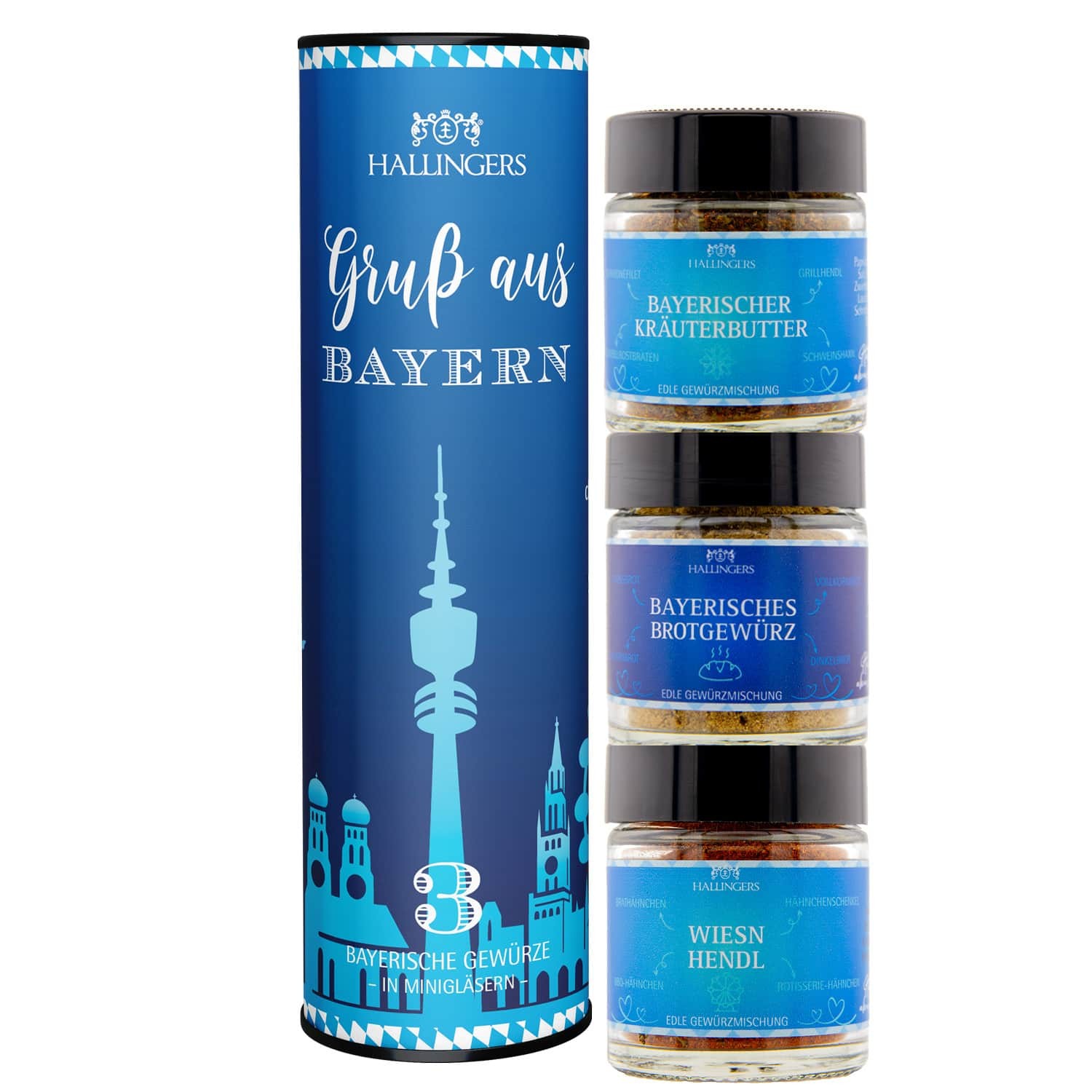 Grillgewürze Geschenkset – 3 Premium Gewürze zum Grillen & BBQ in edler Wunderdose, Gewürze Set "Gruß aus Bayern", Geschenkidee für Männer & Grillfans