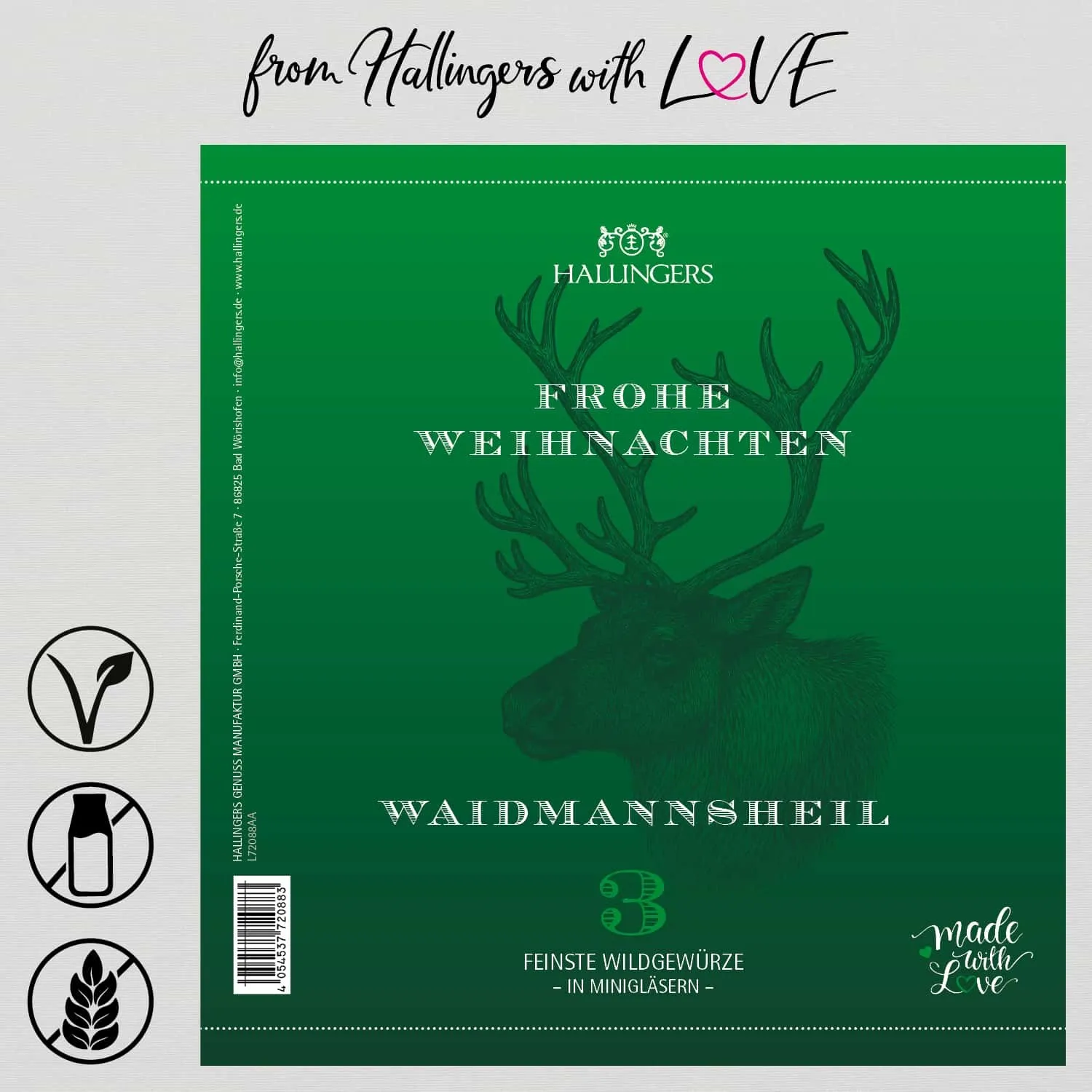 Frohe Weihnachten Waidmannsheil - Gewürz-Set, 3 Gläser in Geschenkdose
