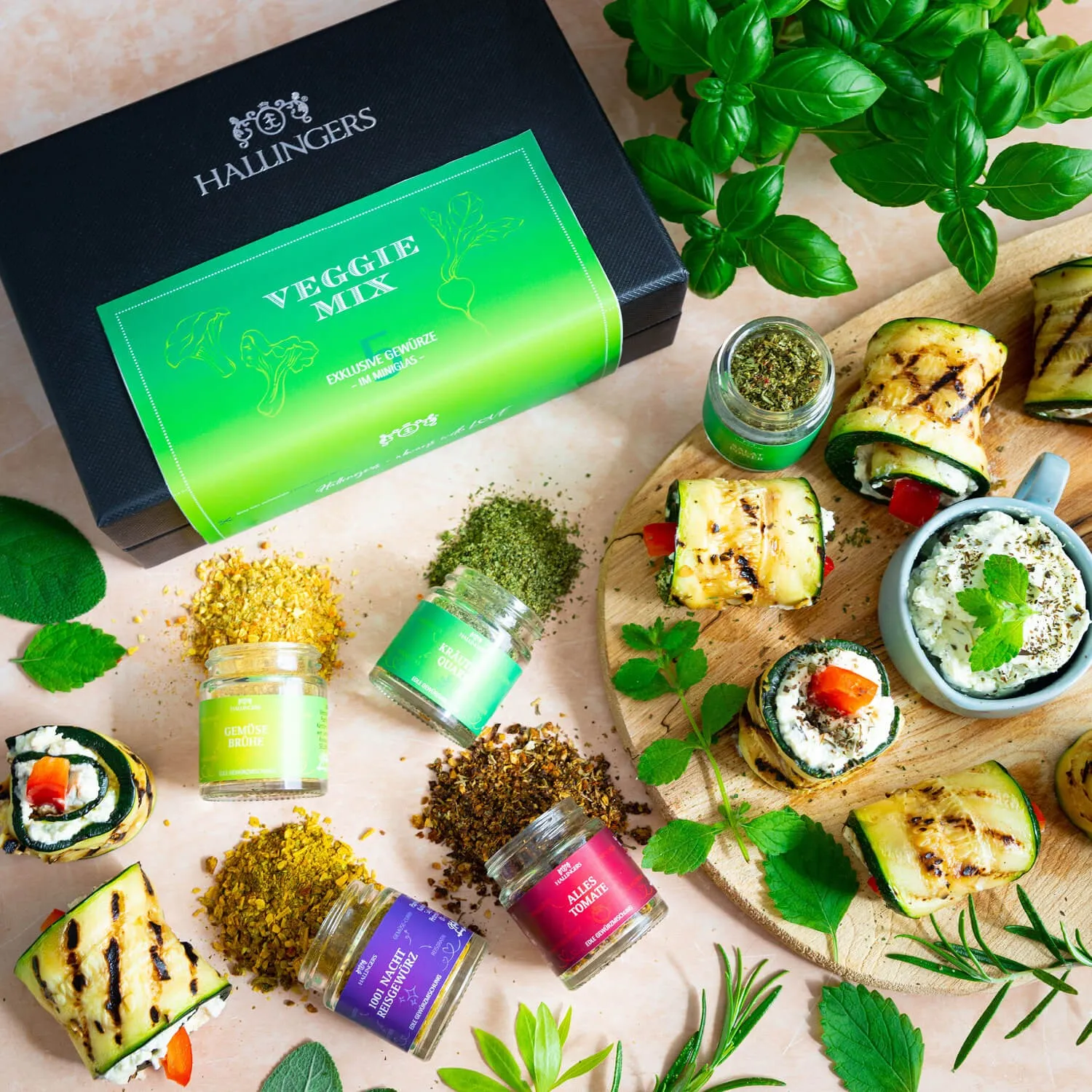 Feinstes Gourmet-Gewürz-Set von Hallingers - im Miniglas luftdicht lange haltbar. Perfektes Geschenk für Männer oder auch als Geschenk für sie!