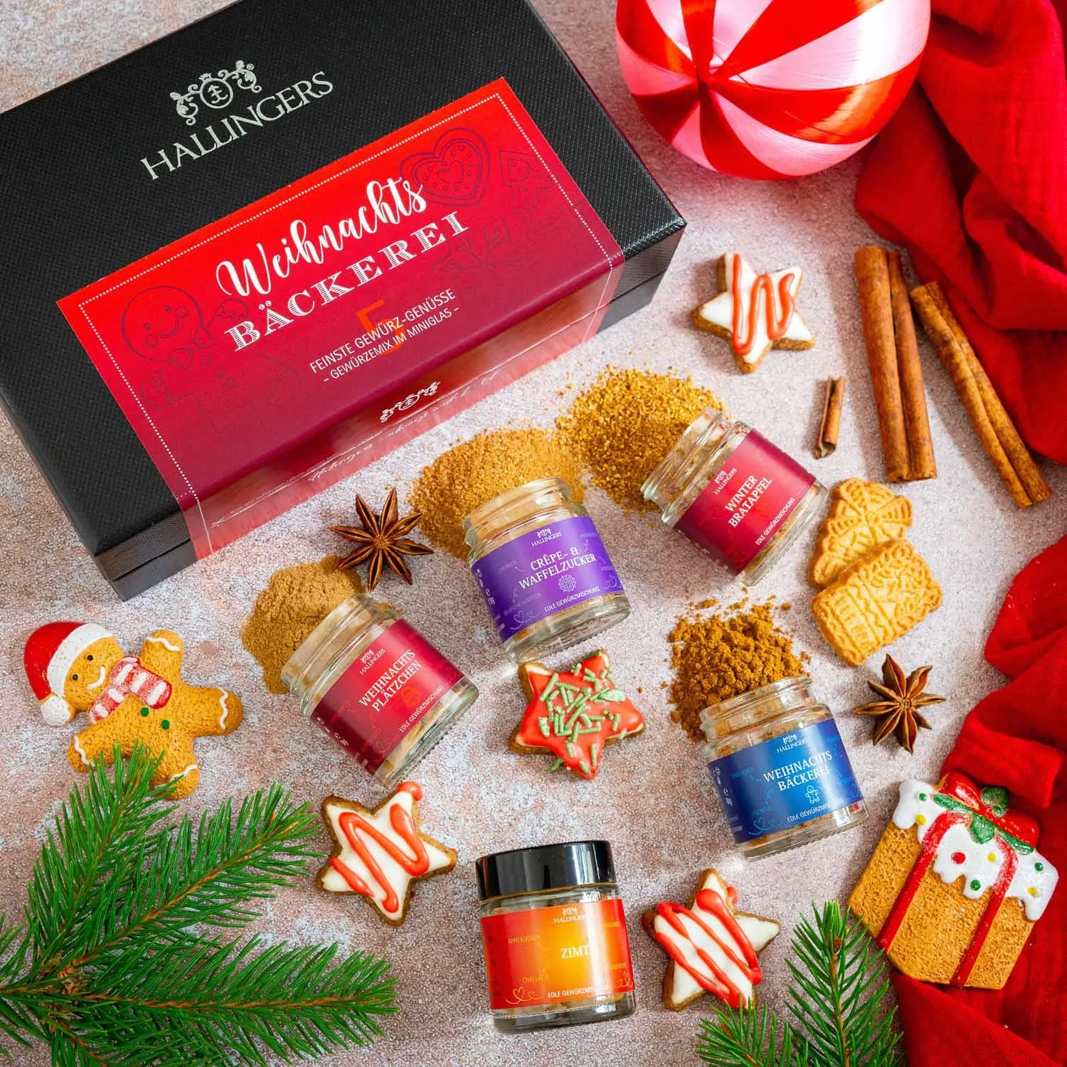 Feinstes Gourmet-Gewürz-Set von Hallingers - im Miniglas luftdicht lange haltbar. Perfektes Geschenk für ihre Liebsten oder auch als Geschenk für Sie!