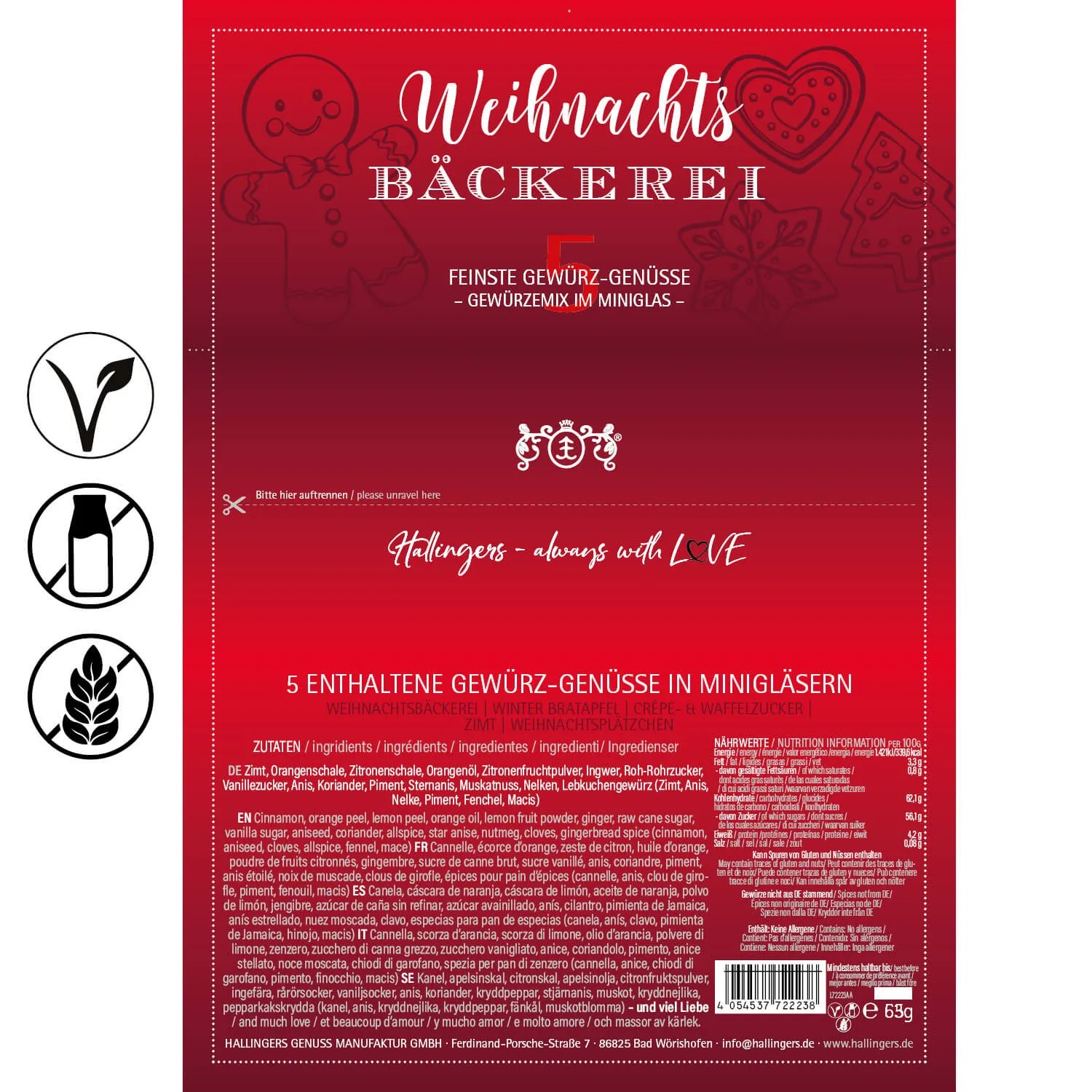 Weihnachtsbäckerei (5 Back-Gewürze im Glas)