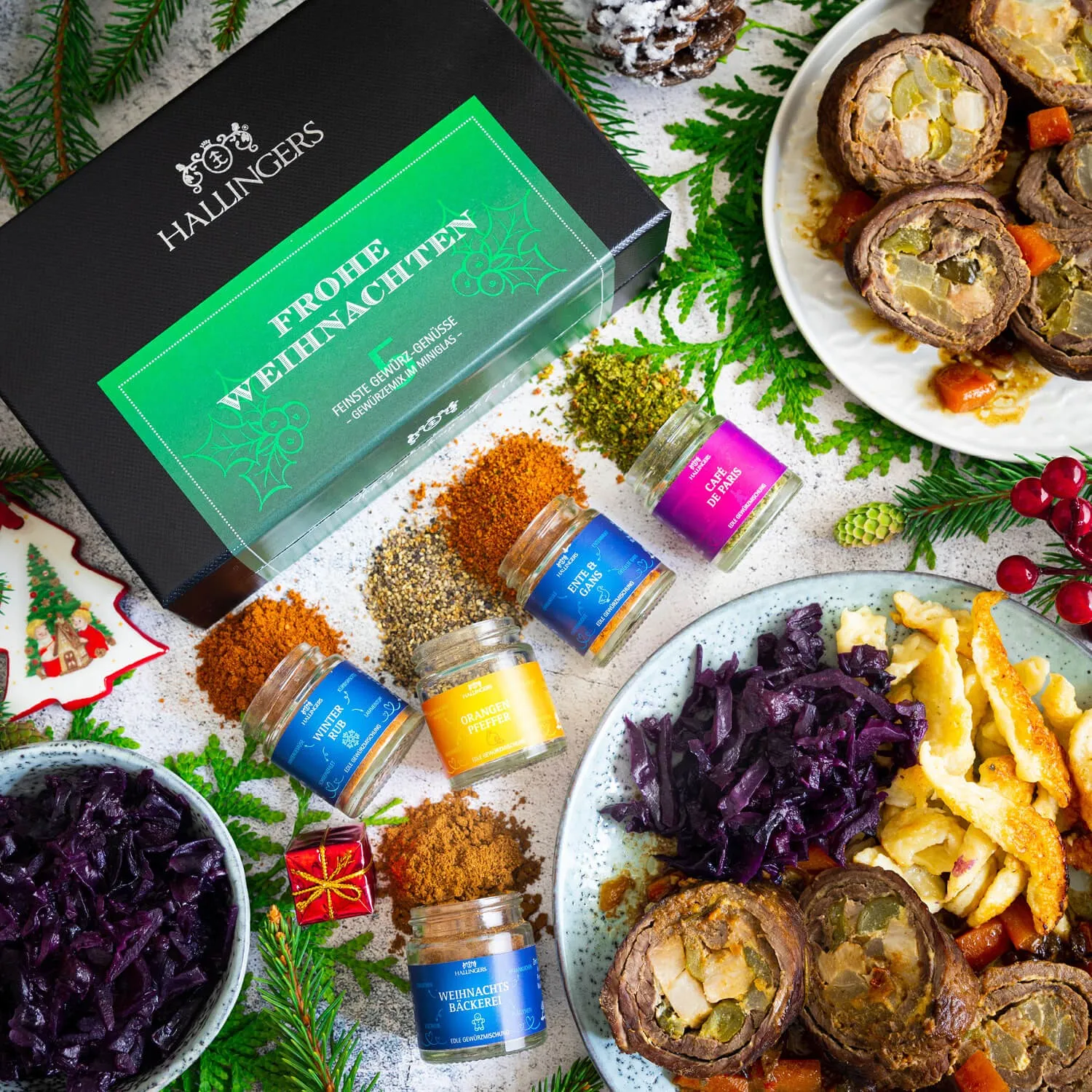 Feinstes Gourmet-Gewürz-Set von Hallingers - im Miniglas luftdicht lange haltbar. Perfektes Geschenk für Männer oder auch als Geschenk für sie!