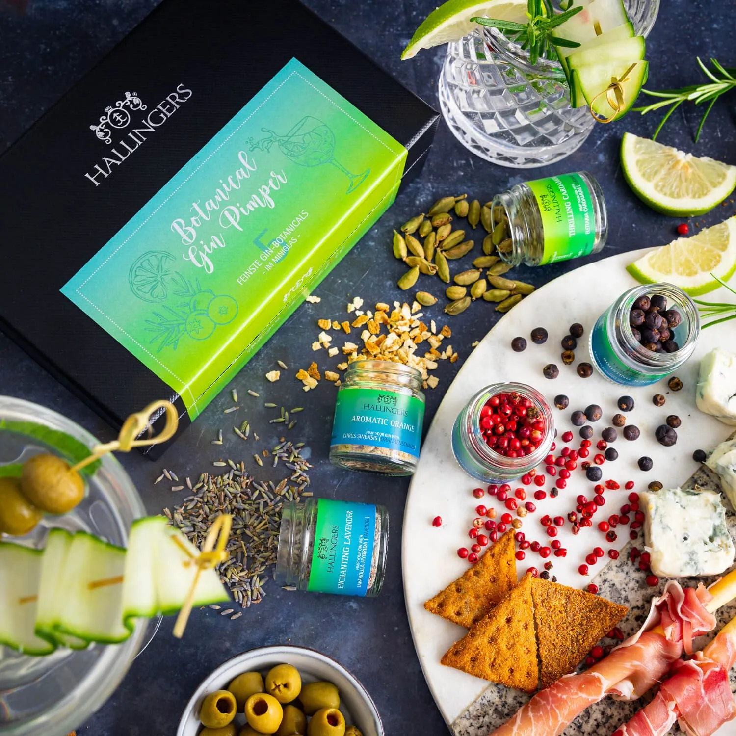 Leckerstes Gourmet-Botanicals-Set von Hallingers, perfekt für Gin und mehr. Ideal als Geschenk für Genießer!