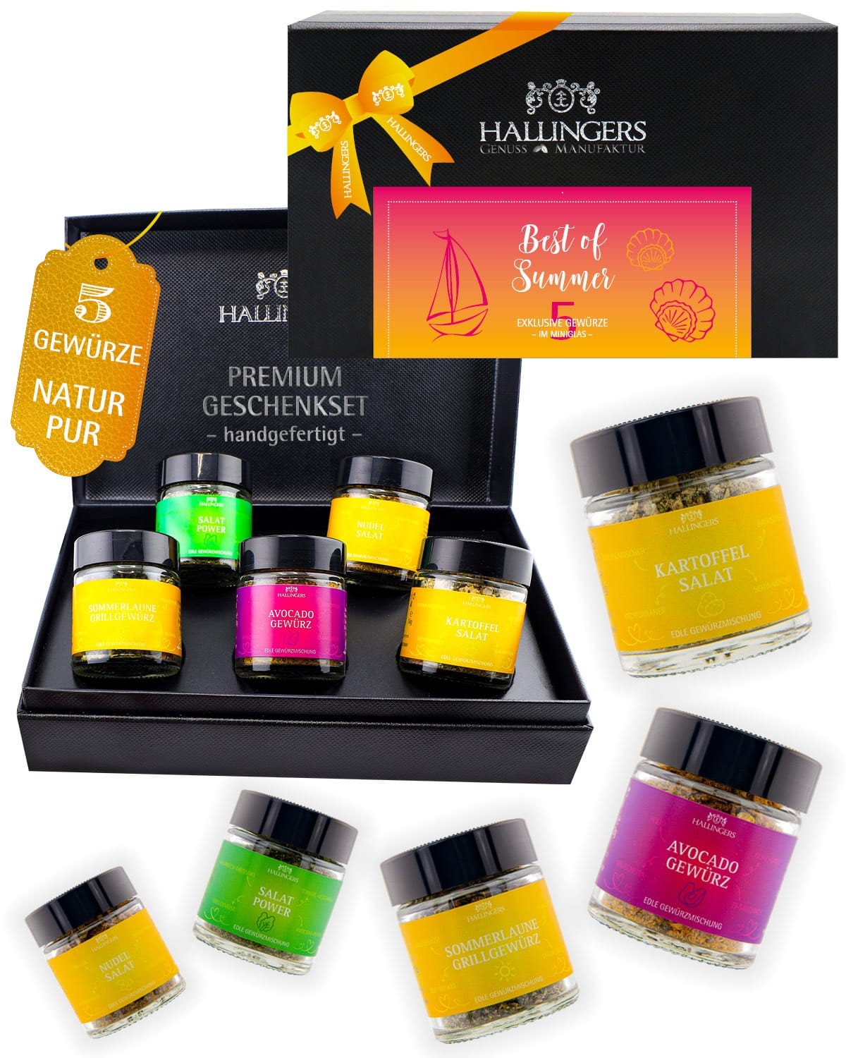 BBQ Grillgewürze Geschenkset – 5 kräftige Gewürze zum Grillen & BBQ in edler Geschenkbox, Gewürze Set "Best of Summer", Grillgeschenk für Männer & Gri