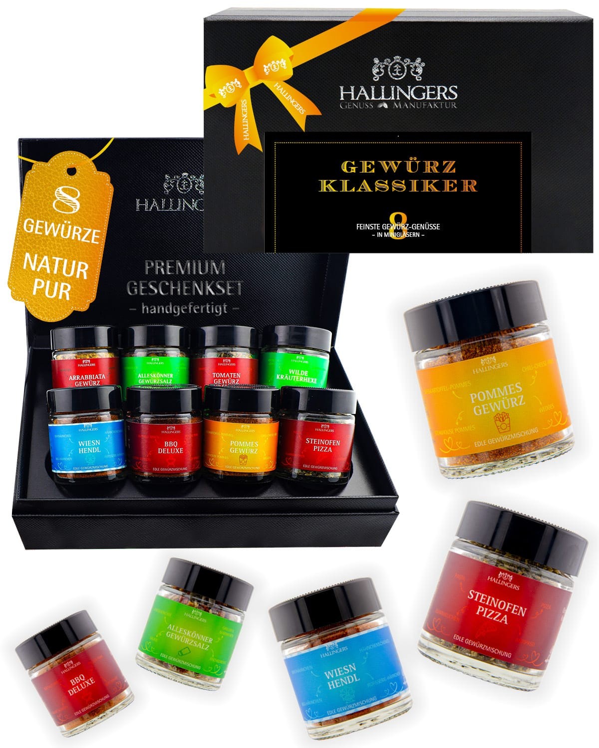 Grillgewürze Geschenkset - 8 Premium Gewürze zum Grillen & BBQ in edler Geschenkbox, Gewürze Set "Klassiker", Geschenkidee für Männer für Frauen & Gri