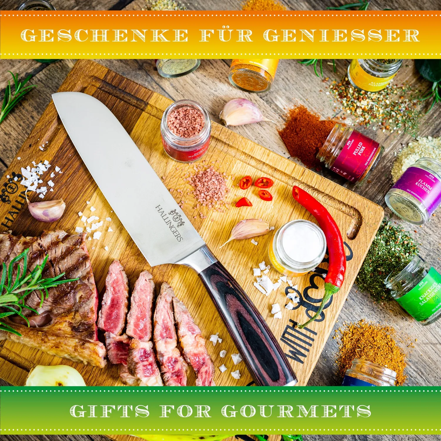 Ein perfektes Geschenk für Mann und Frau. Das Premium Messer ist vielseitig einsetzbar für die leckeren Rezepte des Kochbuchs.