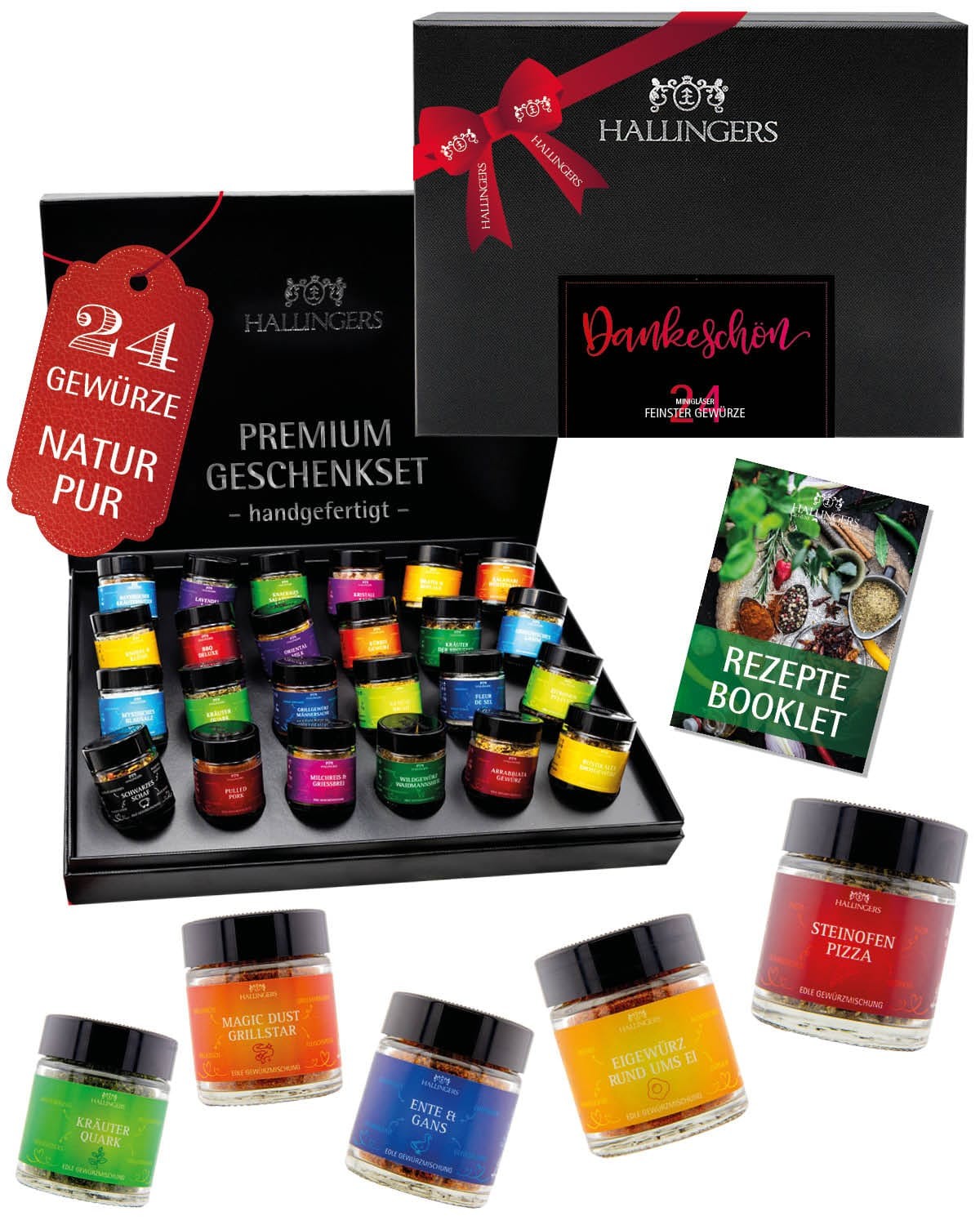 Gewürze Geschenkset Danke – 24 Premium Gewürze aus aller Welt im Glas, edle Geschenkbox, Gewürze Set "Dankeschön", Geschenkidee für Männer, auch zu We