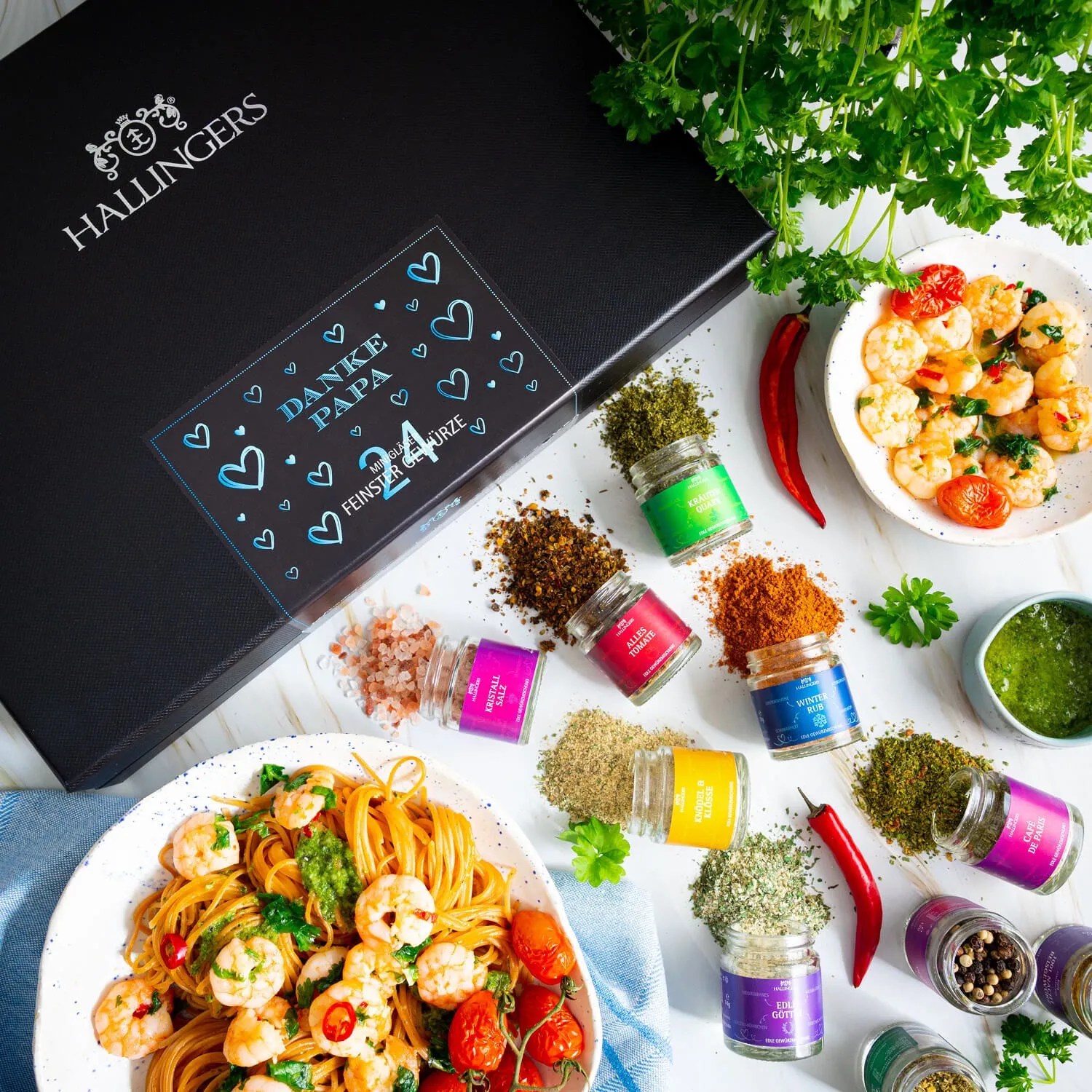 Bei Hallingers: naturbelassene Gourmet-Gewürze, exotische Premium-Gewürze, Kräuter, handgemachte Gewürzmischungen, Spezialgewürze.