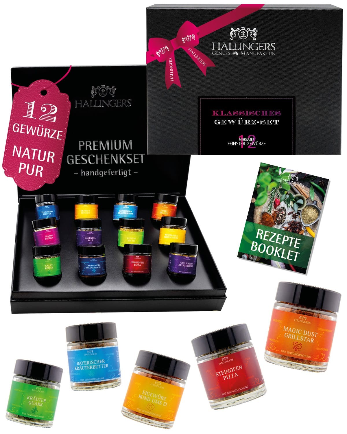 Gewürze Geschenkset – 12 Premium Gewürze im Glas, edle Geschenkbox zum Kochen & Grillen, Gewürz Set "Klassiker No. 1", Geschenkidee für Männer, Geburt