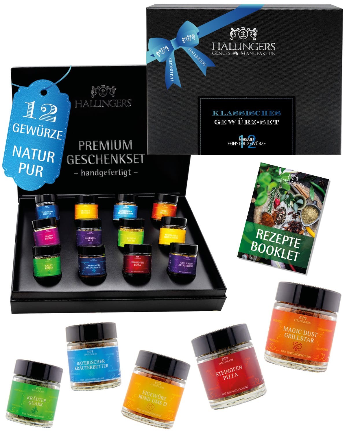 Gewürze Geschenkset – 12 Premium Gewürze im Glas, edle Geschenkbox zum Kochen & Grillen, Gewürz Set "Klassiker No. 2", Geschenkidee für Männer, Geburt