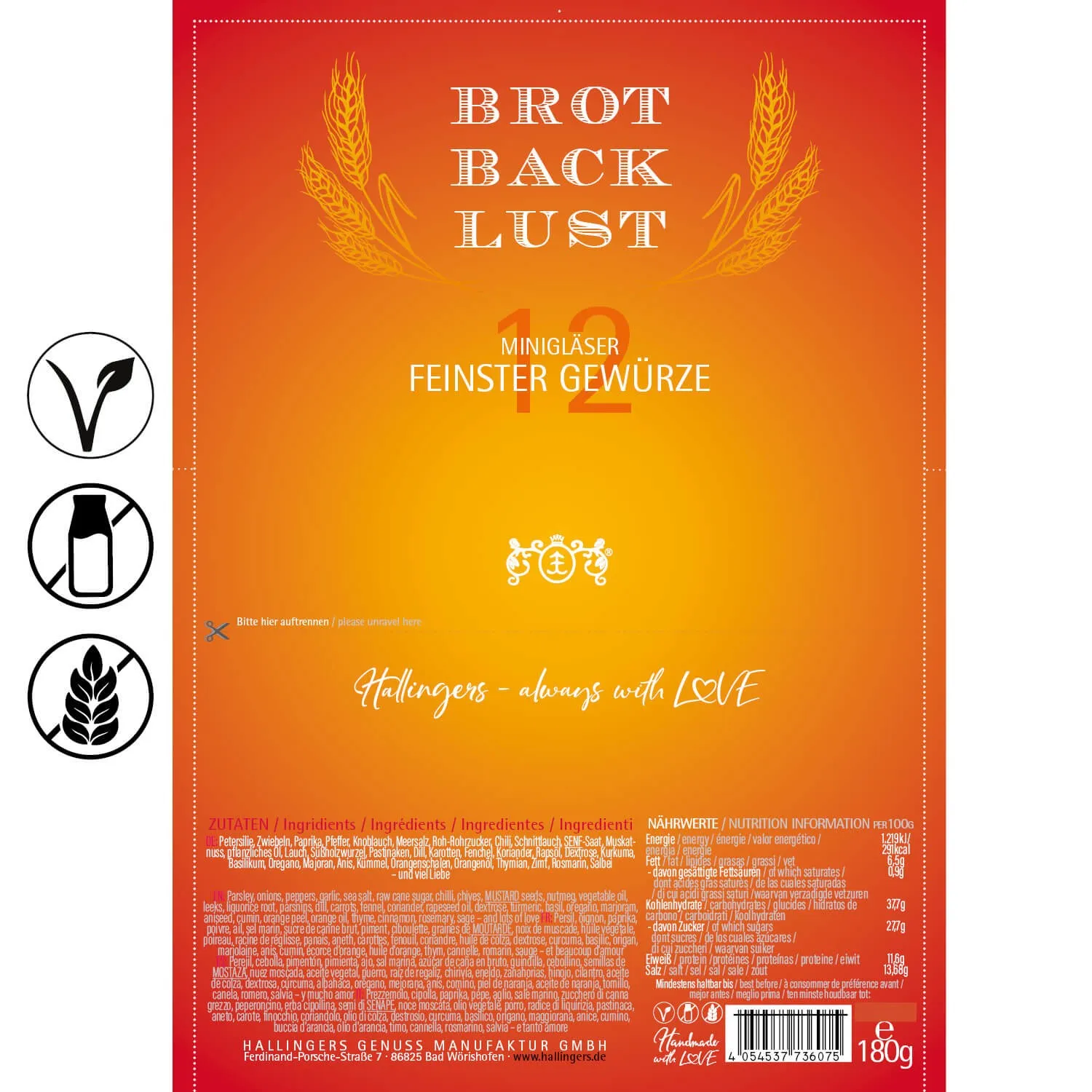 Brot-Backlust XL (12 Brot-Gewürze im Glas)
