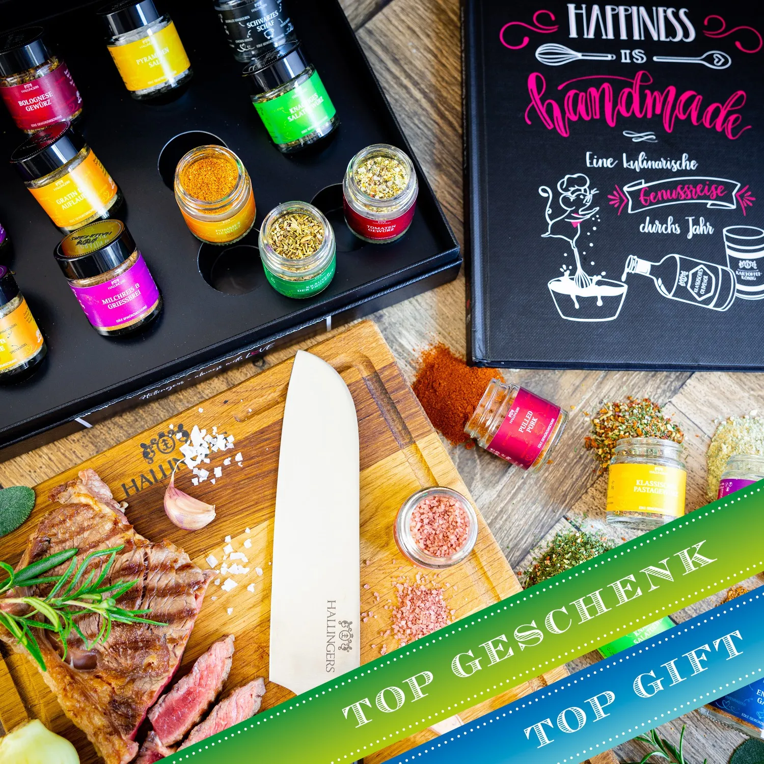 Ein perfektes Geschenk für Mann und Frau. Das Premium Messer ist vielseitig einsetzbar für die leckeren Rezepte des Kochbuchs.