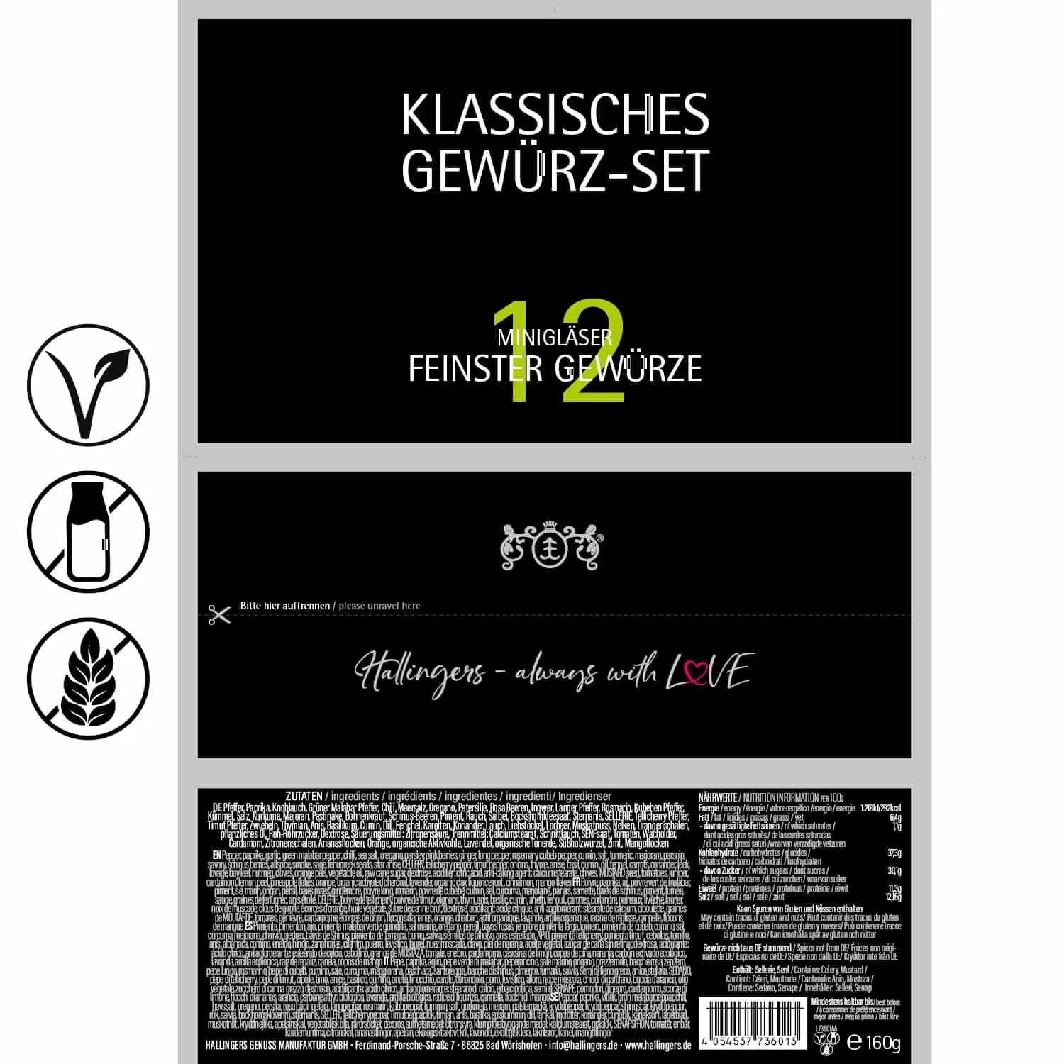 12er Gewürz-Set & Kochbuch (12 Gewürze im Glas)