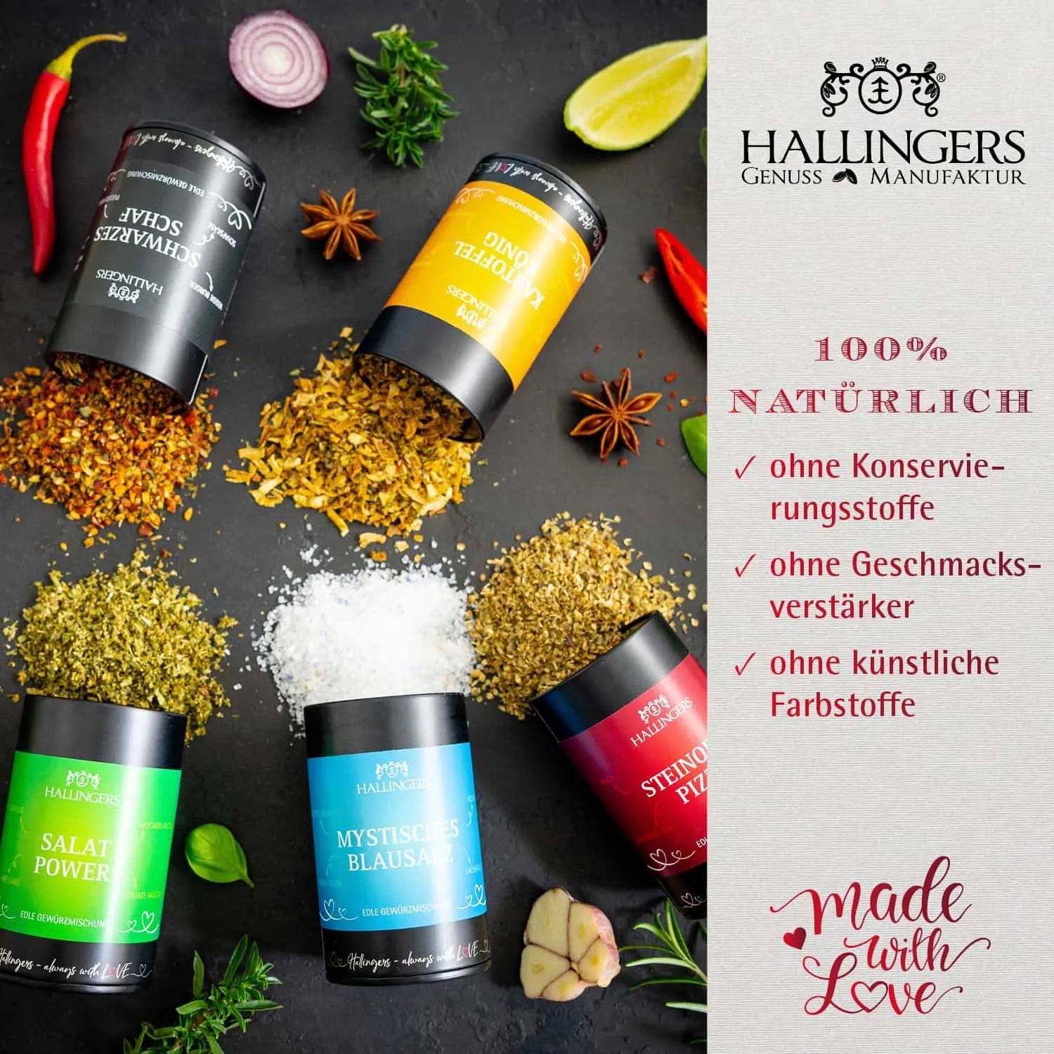 Die Verpackungsdesigns von Hallingers sind international ausgezeichnet (u.a. Red Dot Design Award, German Design Award Special Mention)