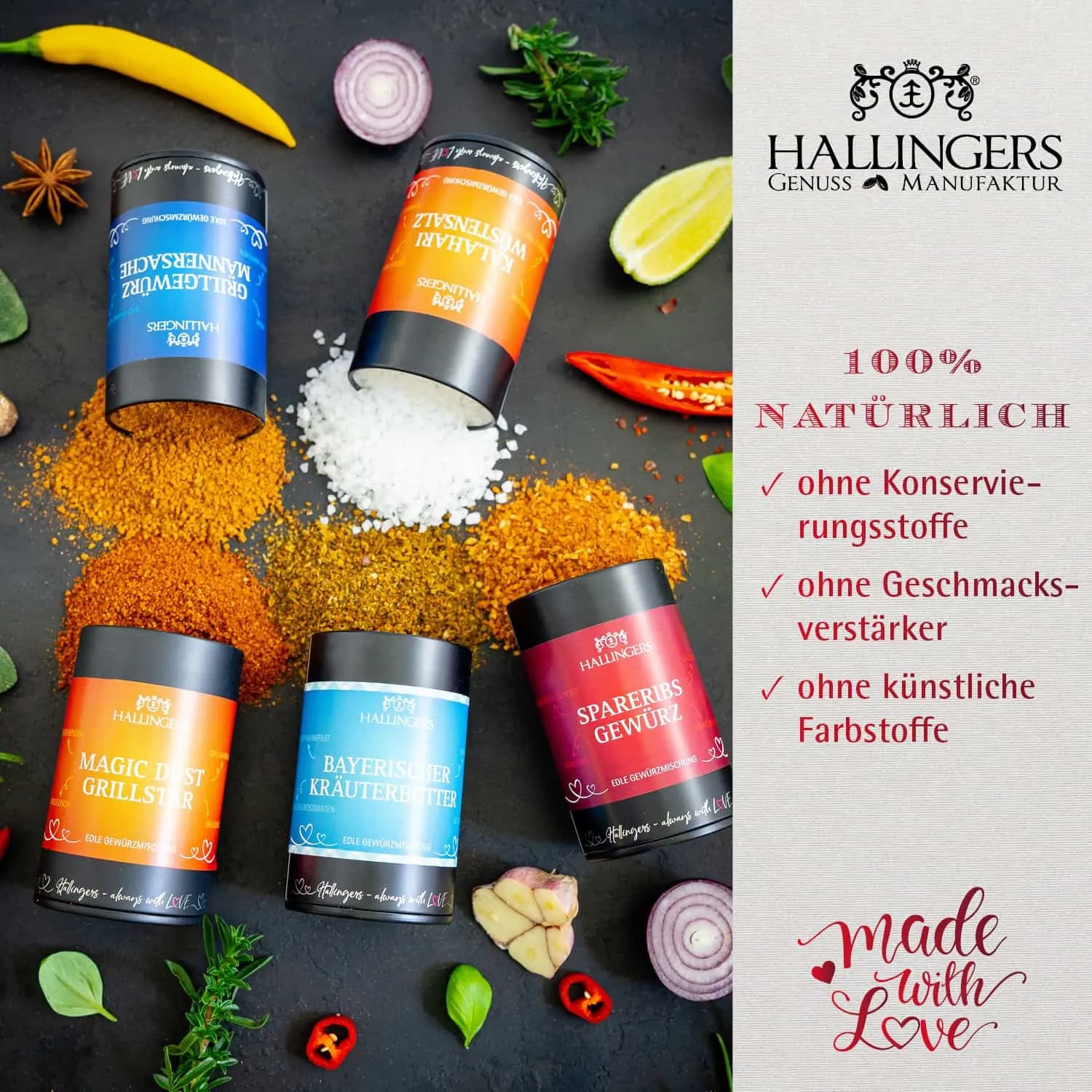 Die Verpackungsdesigns von Hallingers sind international ausgezeichnet (u.a. Red Dot Design Award, German Design Award Special Mention)