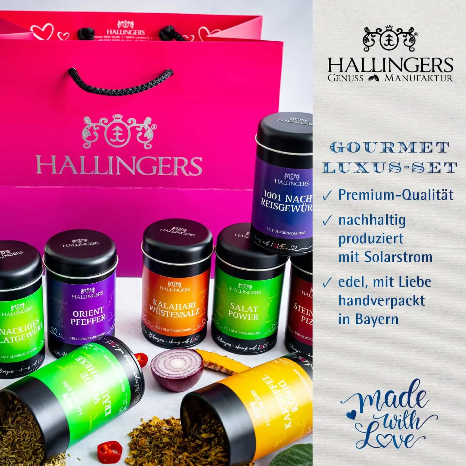 Hallingers bietet: Naturbelassene Gourmet-Gewürze, exotische Premiumgewürze, Kräuter, handgemachte Gewürzmischungen und Spezialgewürze.