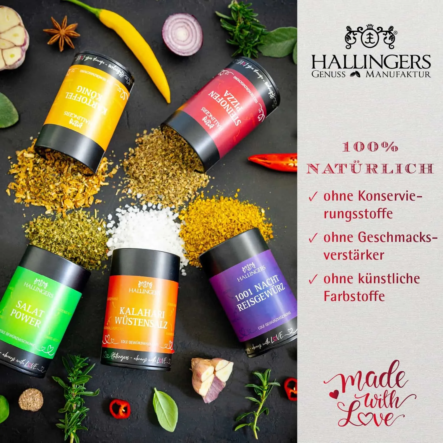 Die Verpackungsdesigns von Hallingers sind international ausgezeichnet (u.a. Red Dot Design Award, German Design Award Special Mention)