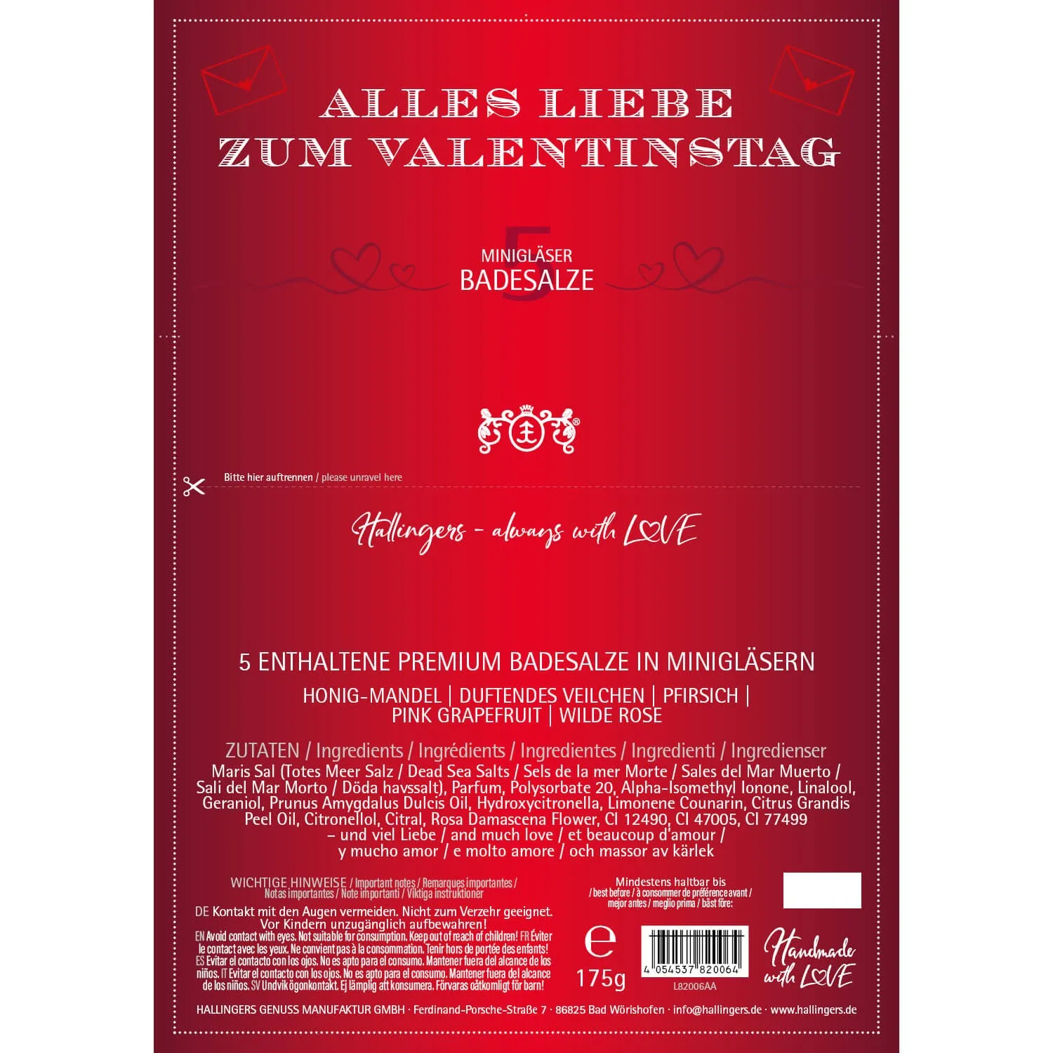 Alles Liebe zum Valentinstag (5 Badesalze im Glas)