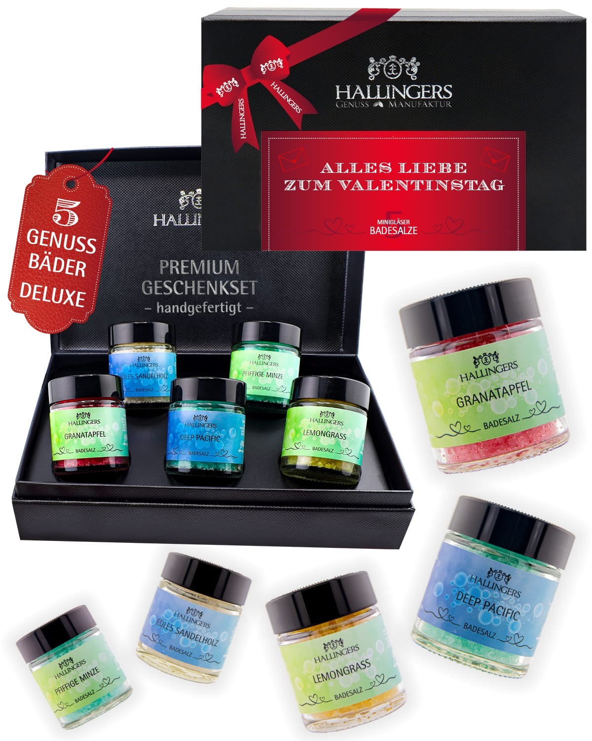 Badesalz Geschenkset Weihnachten – 5 Badezusätze mit Totes Meer Salz in edler Geschenkbox, Wellness & Spa für Frauen, festliche Geschenkidee zu Weihna
