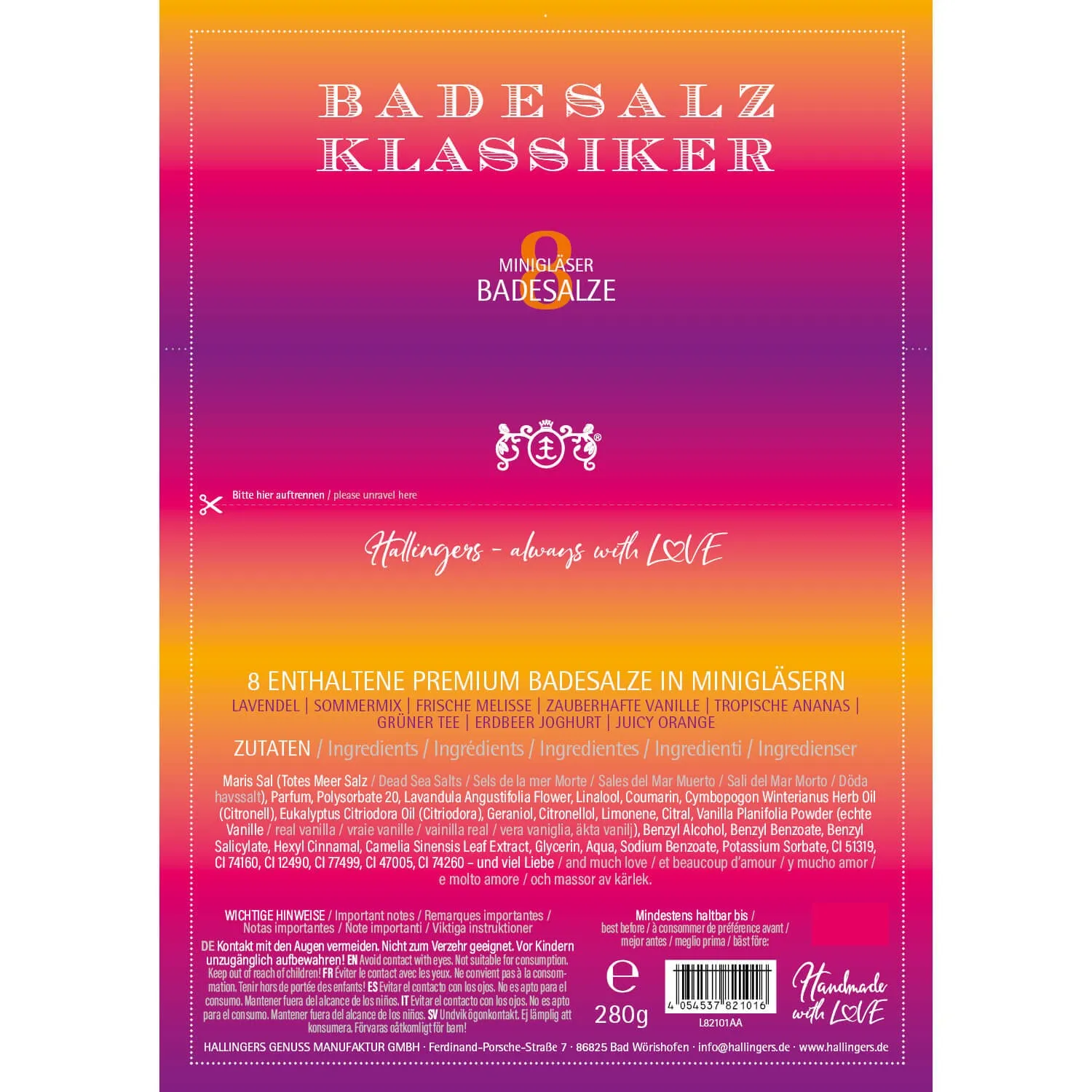 Badesalz Klassiker - Pink (8 Badesalze im Glas)