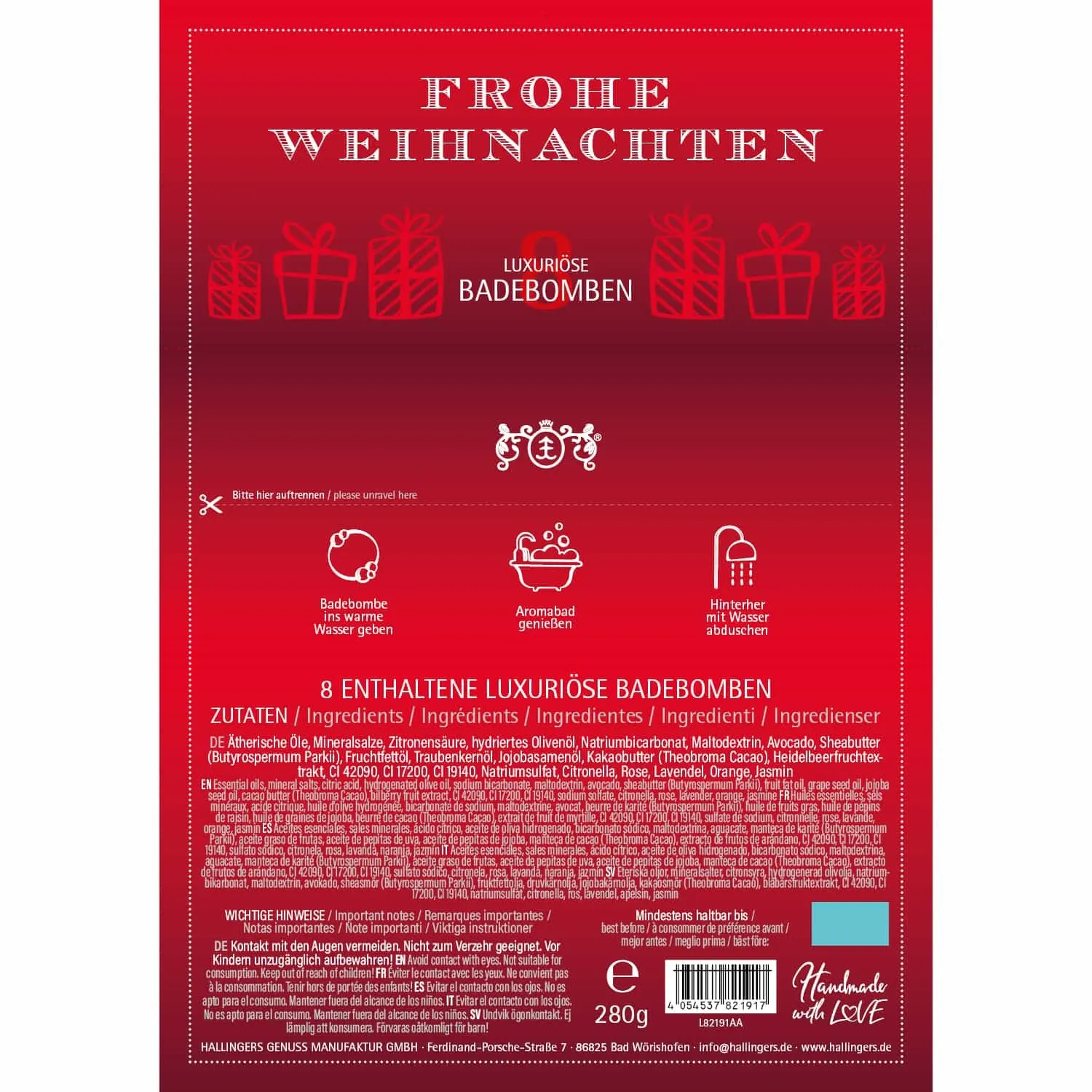Frohe Weihnachten - Badebomben-Set, 8 Badekugeln Bath Bomb
