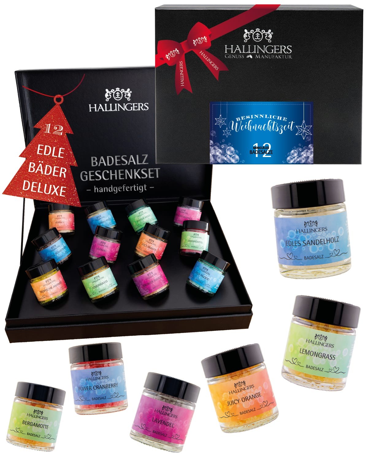 Badesalz Geschenkset Weihnachten – 12 Badezusätze mit Totes Meer Salz in edler Geschenkbox, Wellness & Spa, festliche Geschenkidee für Frauen & für Mä