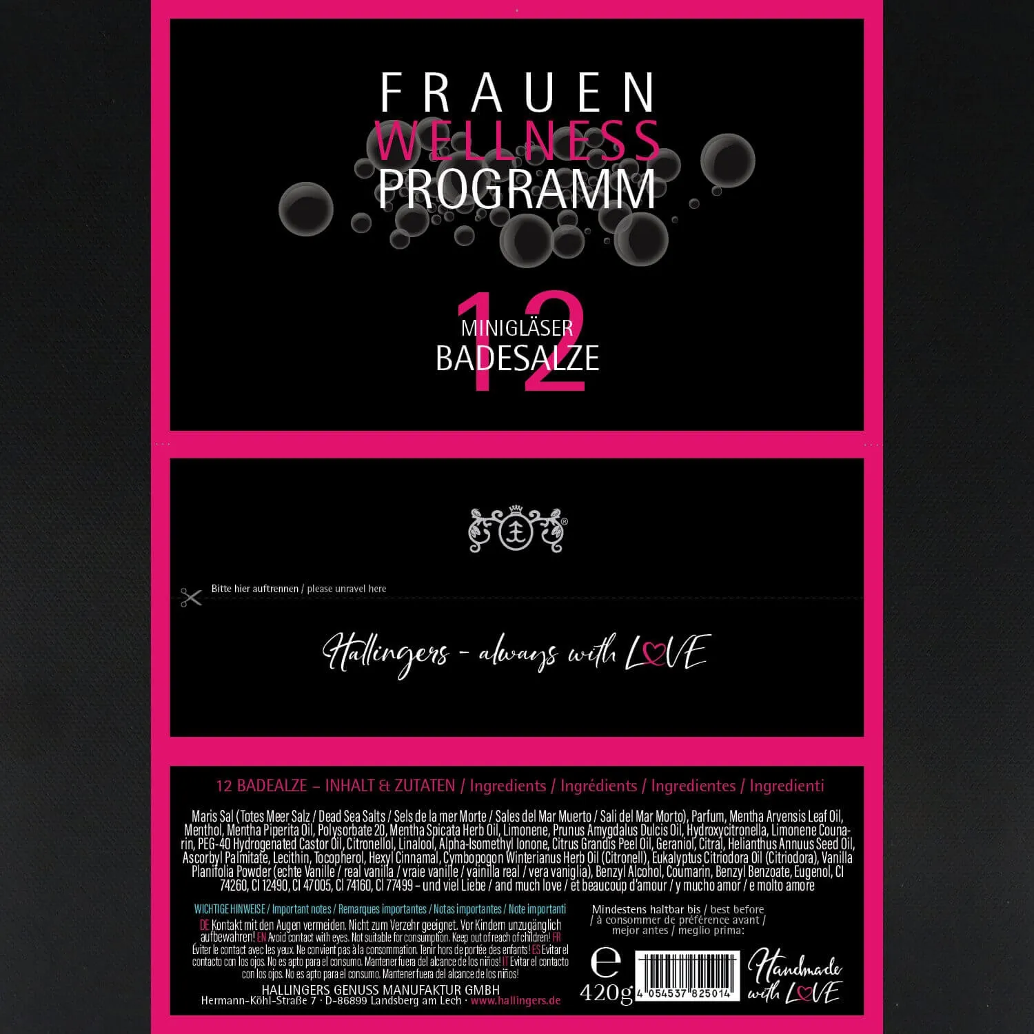 Frauen-Wellness-Programm & Happiness is handgemacht (12 Badesalze im Glas)