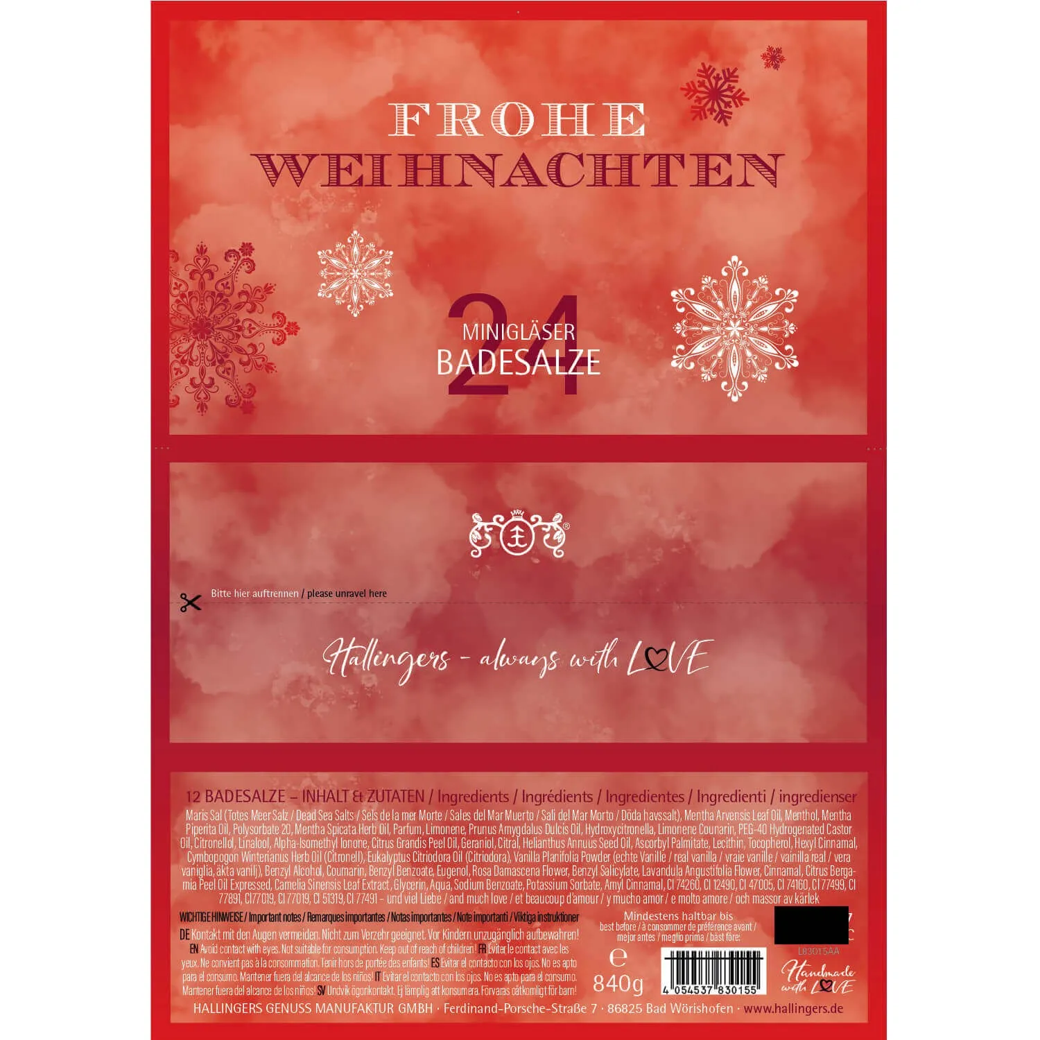 Frohe Weihnachten & Happiness is handgemacht (24 Badesalze im Glas)