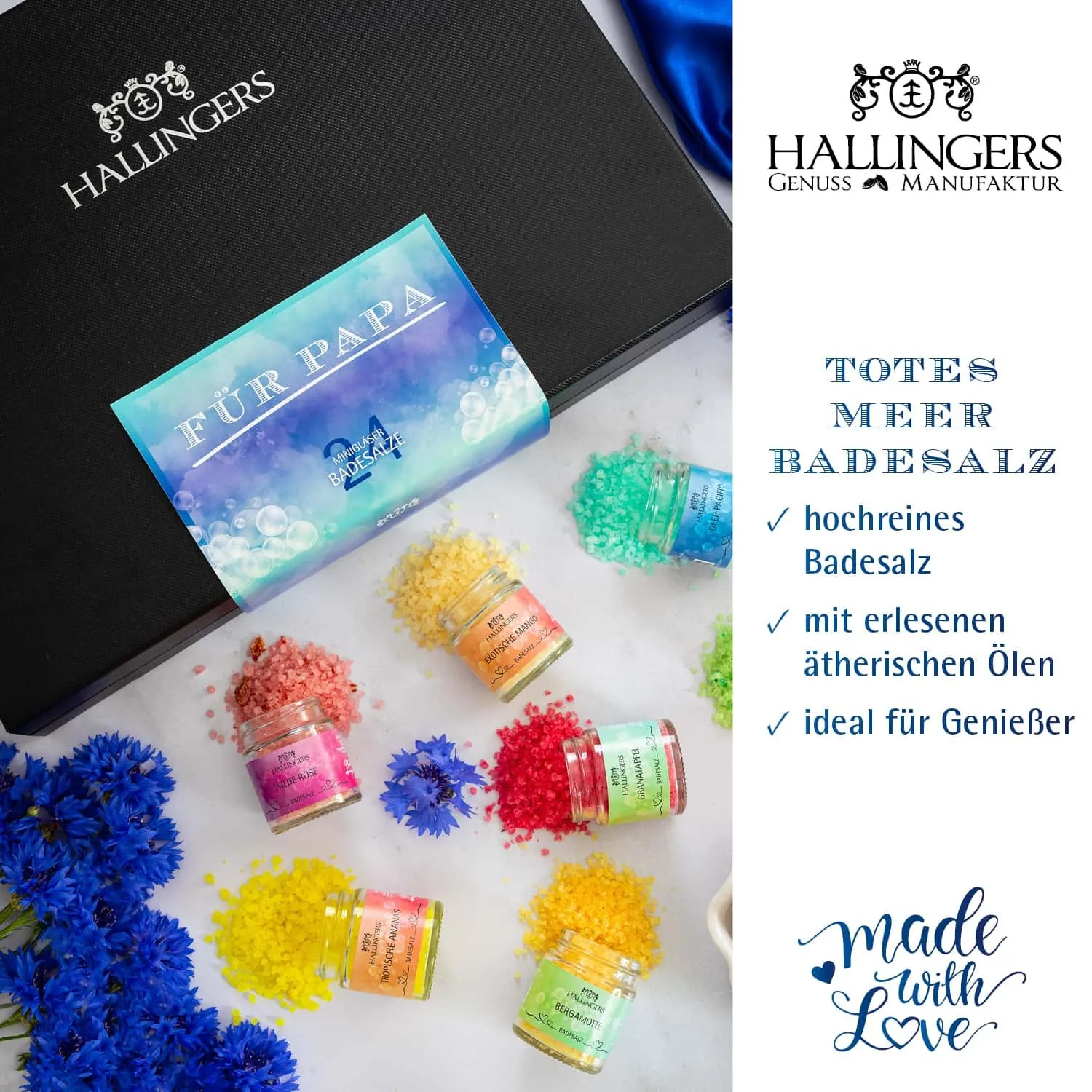 BADESALZE SET IN DER GESCHENKBOX - 24x Badezusatz mit Totes Meer Badesalz, Badekristallen & Fußbad für entspannende Spa- & Wohlfühlmomente, stilvoll verpackt in einer edlen Geschenkbox. Die besondere Geschenkidee für Wellness & Me-Time