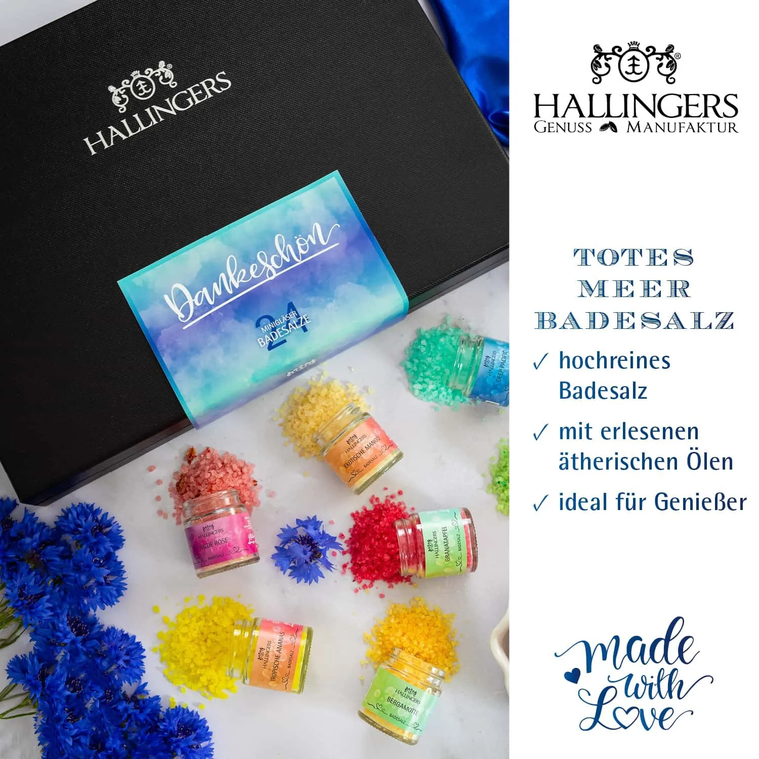 BADESALZE SET IN DER GESCHENKBOX - 24x Badezusatz mit Totes Meer Badesalz, Badekristallen & Fußbad für entspannende Spa- & Wohlfühlmomente, stilvoll verpackt in einer edlen Geschenkbox. Die besondere Geschenkidee für Wellness & Me-Time