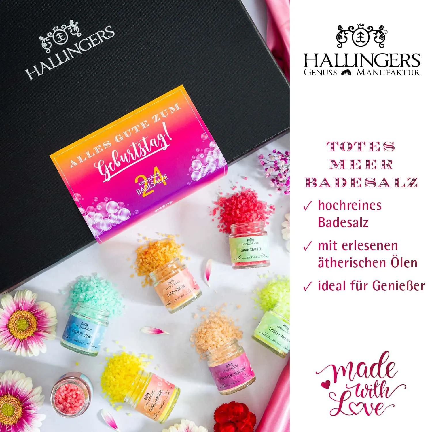 BADESALZE SET IN DER GESCHENKBOX - 24x Badezusatz mit Totes Meer Badesalz, Badekristallen & Fußbad für entspannende Spa- & Wohlfühlmomente, stilvoll verpackt in einer edlen Geschenkbox. Die besondere Geschenkidee für Wellness & Me-Time