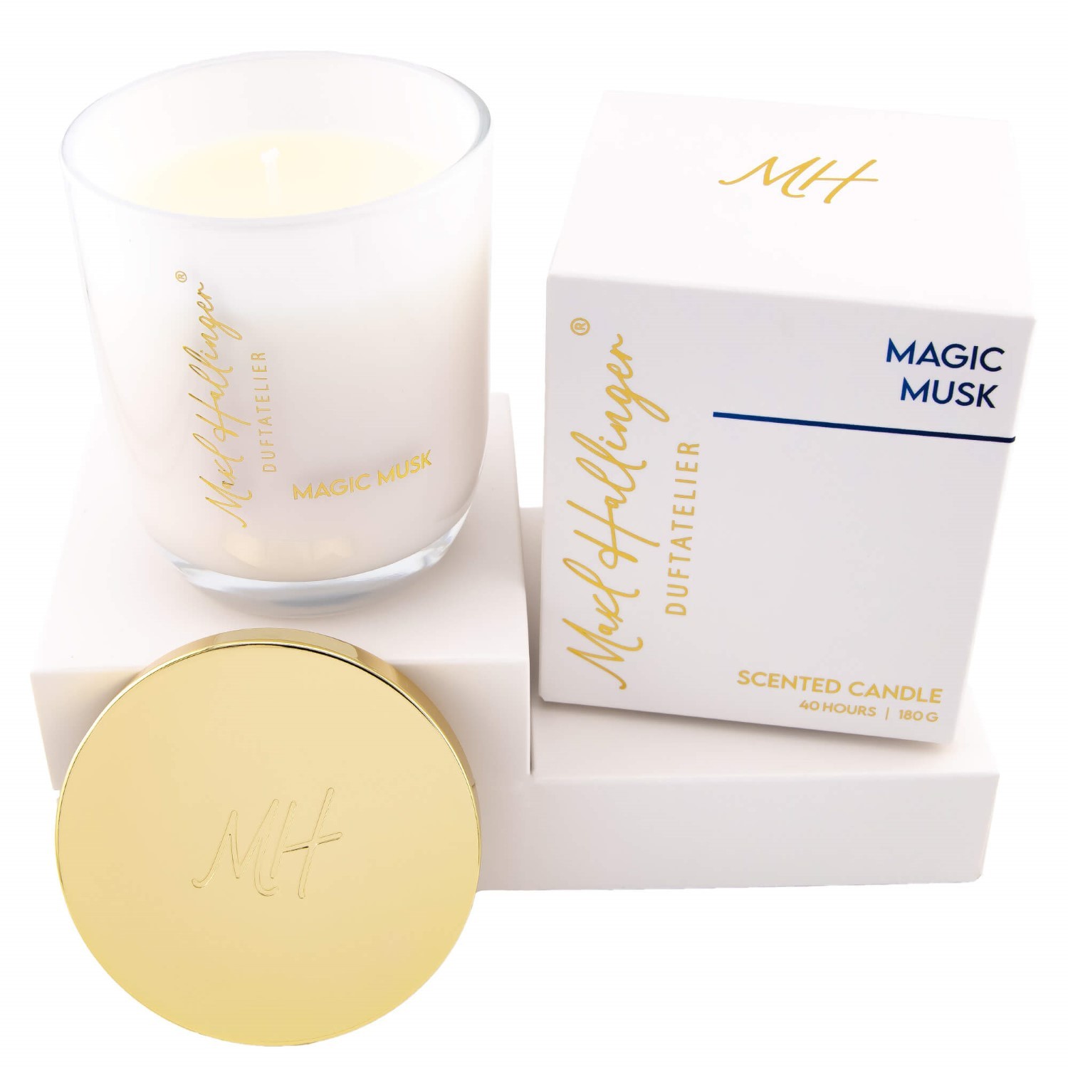 Duftkerze aus Sojawachs bis 40h Maxl Hallinger Duftatelier, scented candle, Duftkerzen im Glas (180g) - Magic Musk