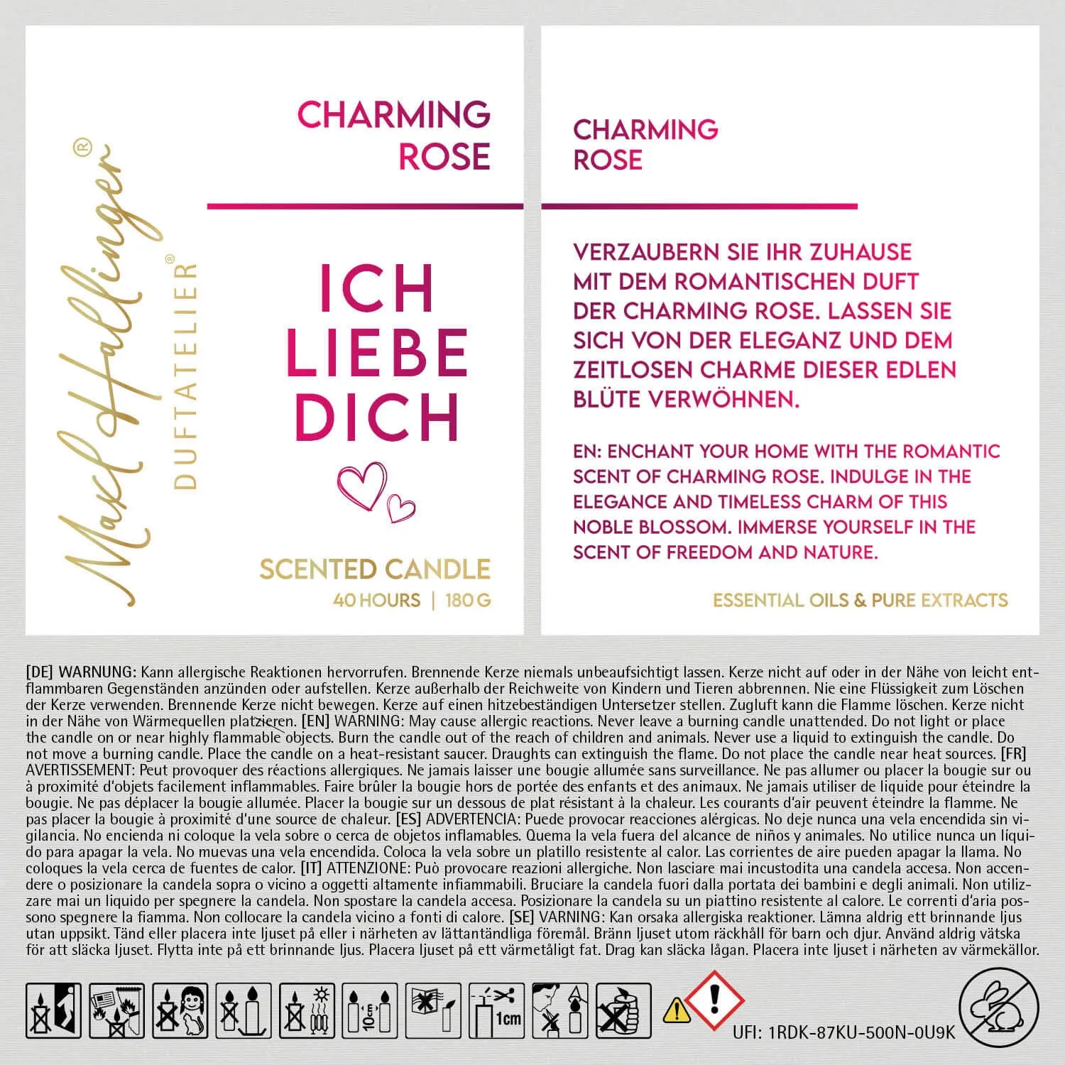 Ich liebe Dich pink (Rosen-Duftkerze)