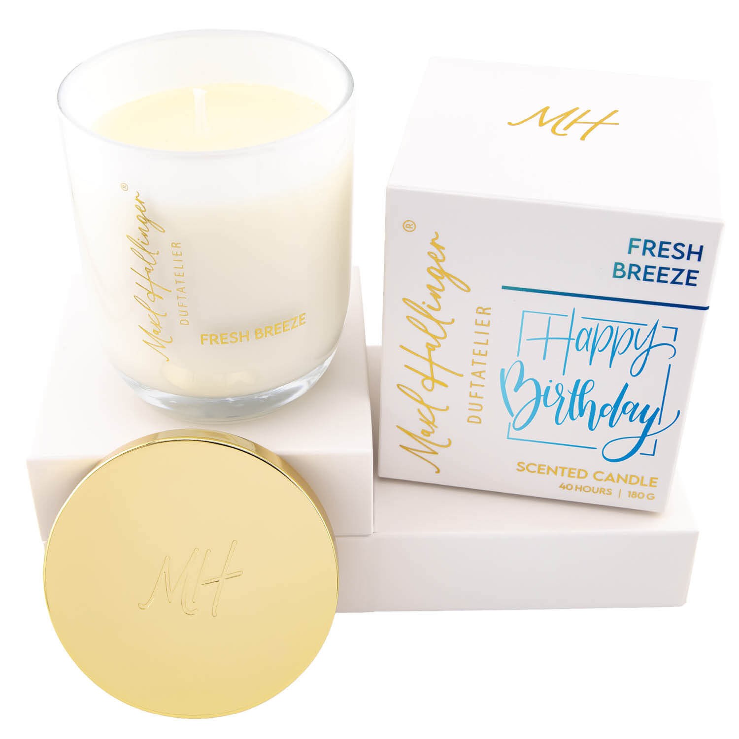 Geburtstags Duftkerze aus Sojawachs bis 40h Maxl Hallinger, scented candle, Duftkerzen im Glas (180g) - Happy Birthday blue