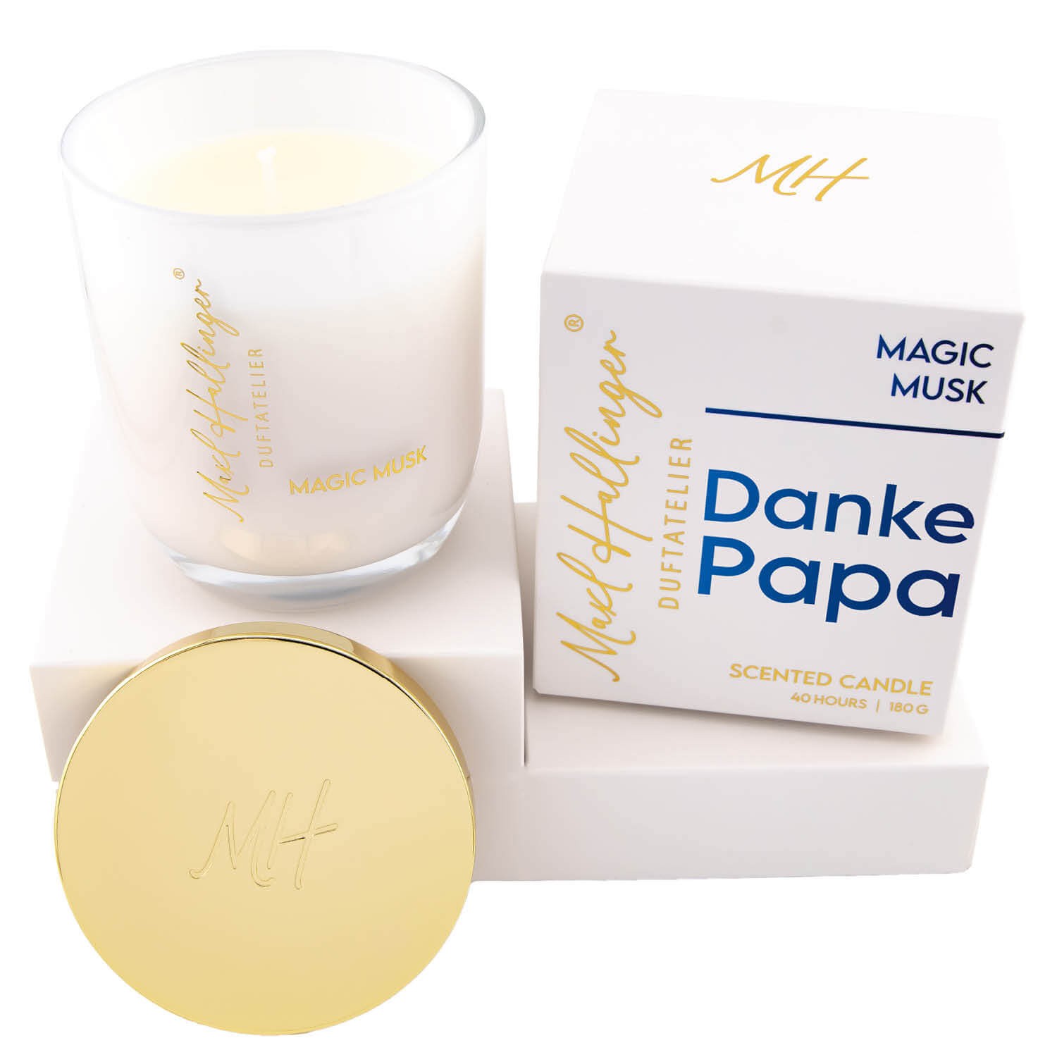 Vatertags Duftkerze aus Sojawachs bis 40h Maxl Hallinger, scented candle, Duftkerzen im Glas (180g) - Danke Papa