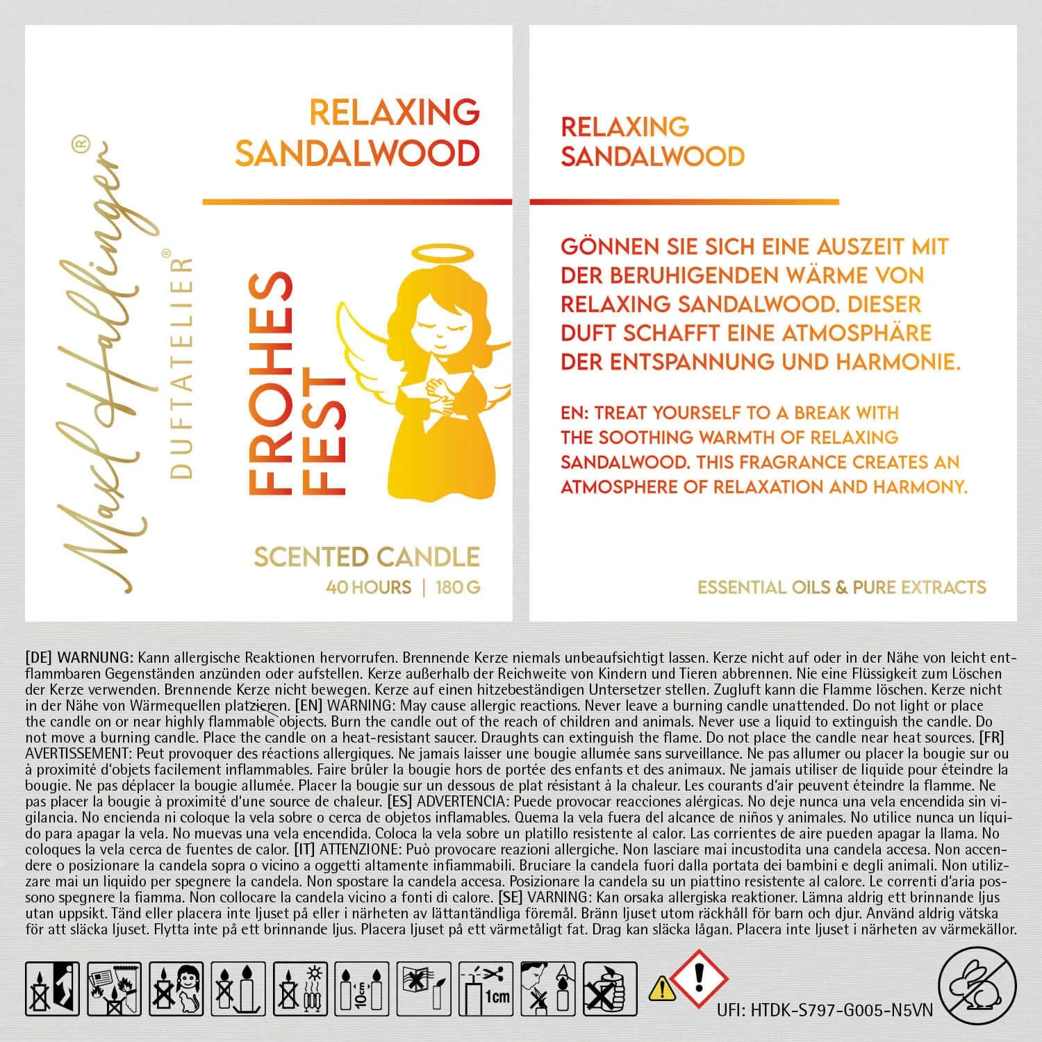 Frohes Fest Engel (Sandelholz-Duftkerze)