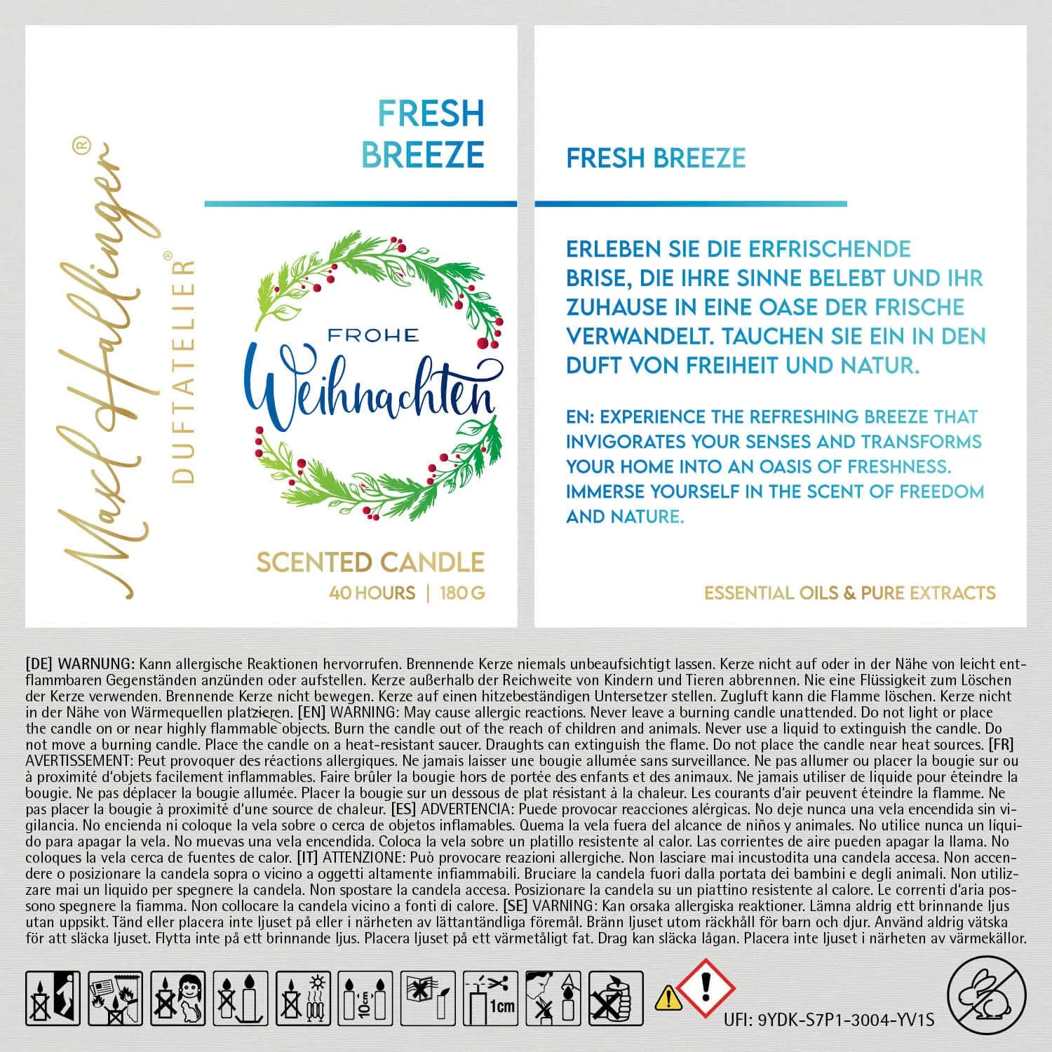 Frohe Weihnachten grüner Kranz (Fresh-Breeze-Duftkerze)