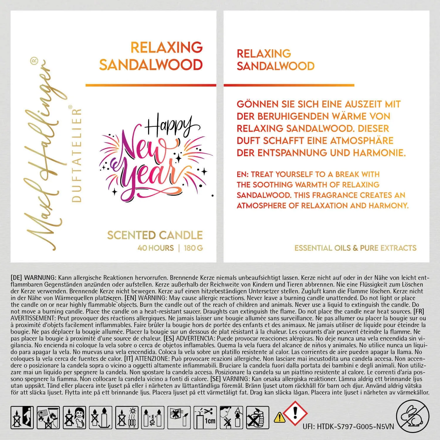 Happy New Year pink orange (Sandelholz-Duftkerze)