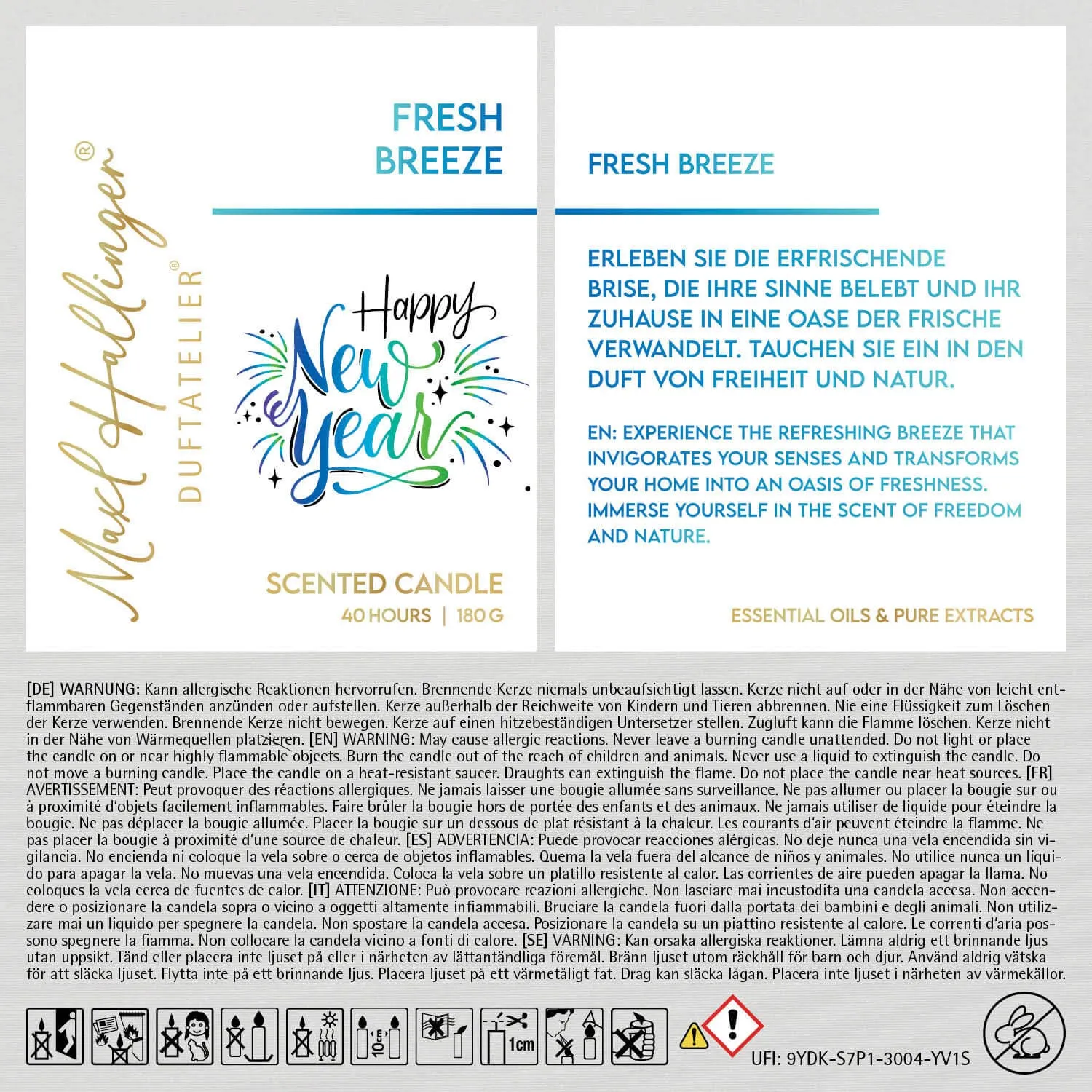 Happy New Year blue green (Fresh-Breeze-Duftkerze)